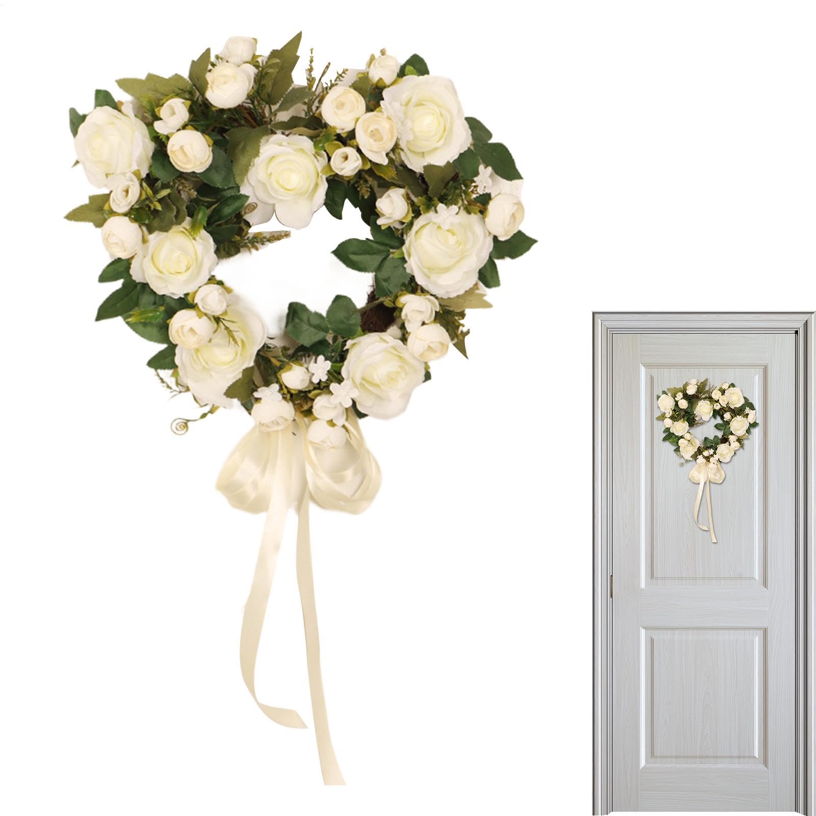 Couronne de Saint-Valentin pour porte d'entrée, couronne de cœur de rose, couronne de fleurs d'extérieur - Couronne de printemps - 38 cm, couronne de fleurs, de porte d'entrée, artificielle