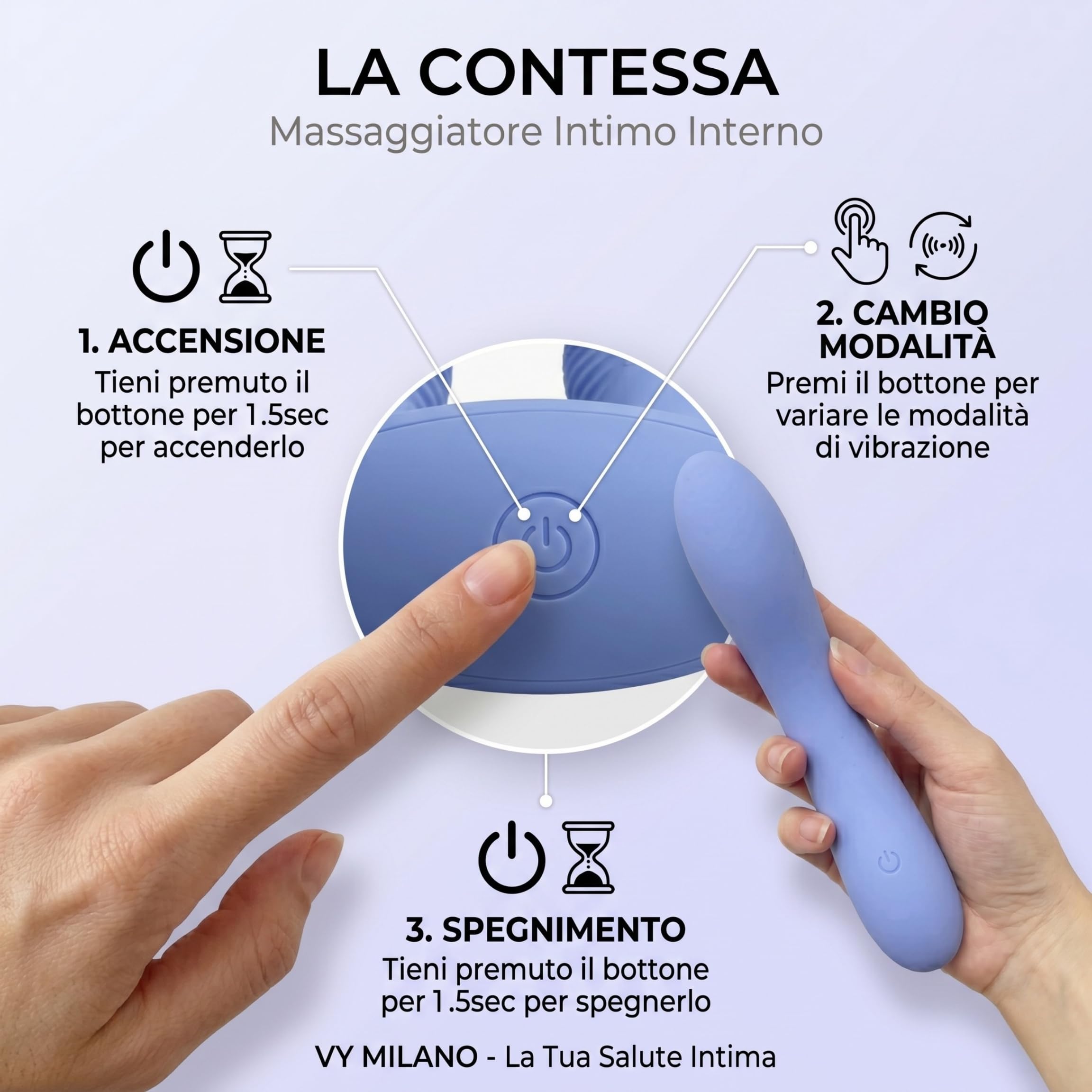 La Contessa - Massaggiatore Intimo Femminile Interno in Silicone | Flessibile, Ricaricabile e Waterproof | Ideale per Benessere Pelvico, Vaginismo e Rilassamento | 3 Intensità e 7 Vibrazioni