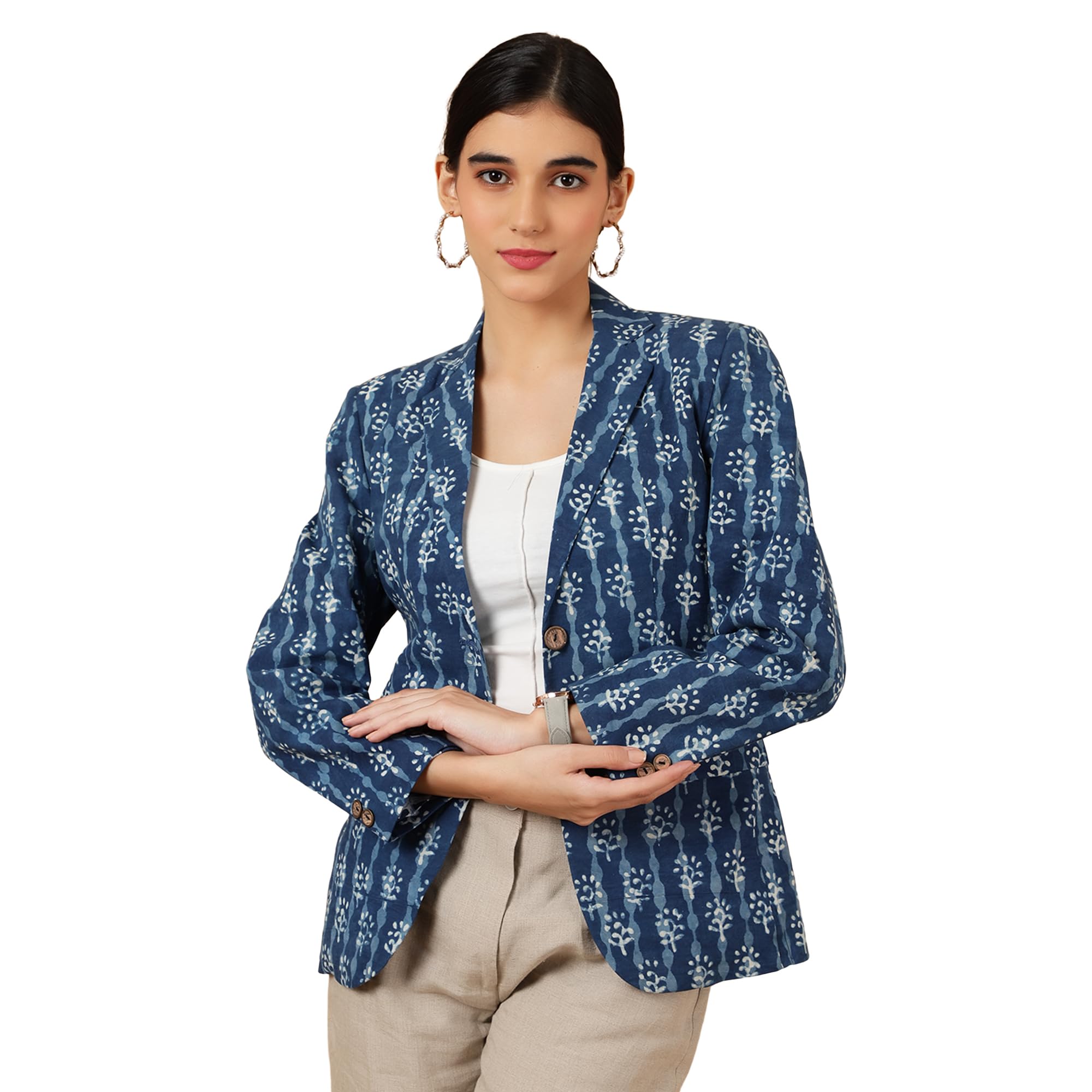 indophilia Women's Indigo Blue Cotton Blazer-picture-33