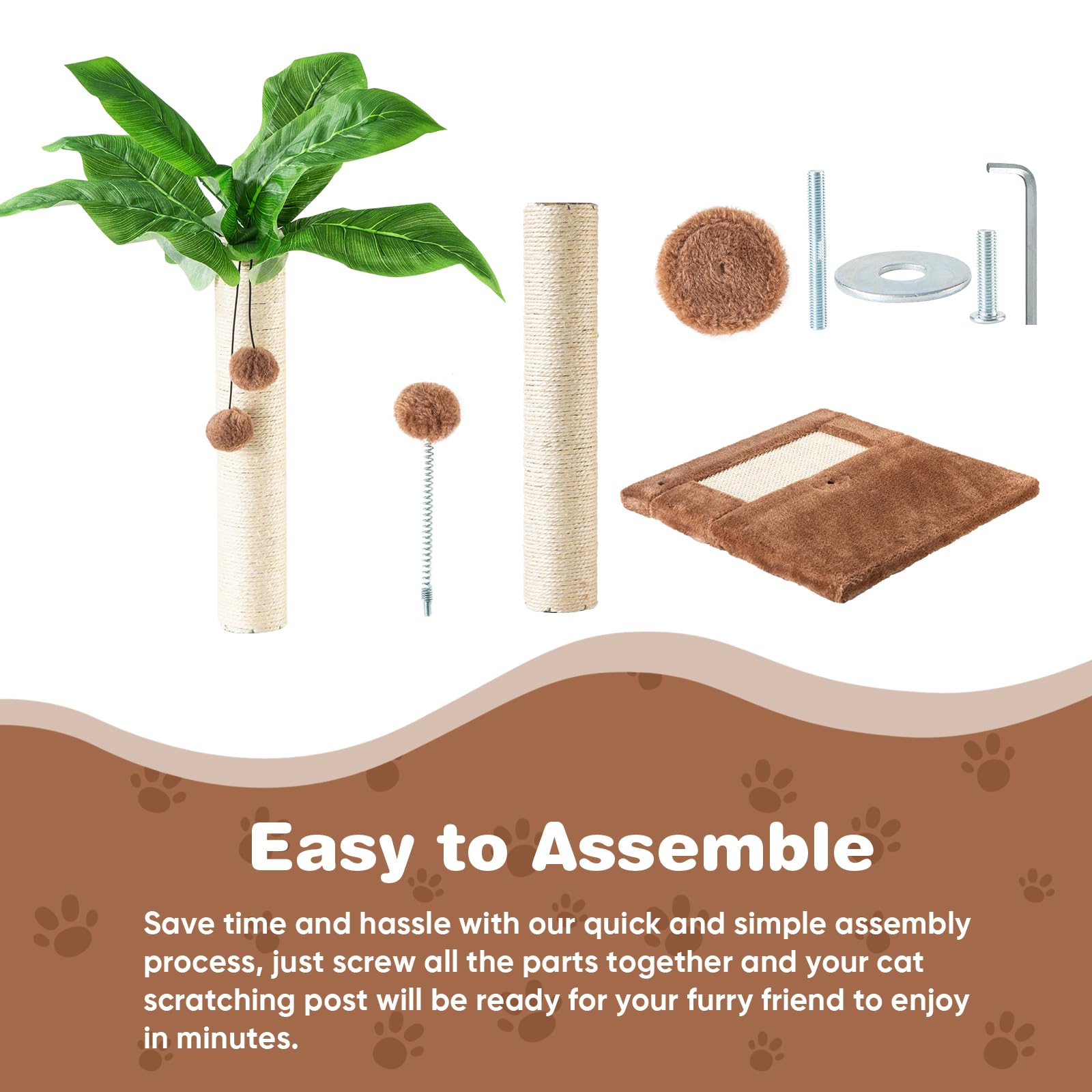 Grand Griffoir pour Chat Poteau 80cm avec Corde Sisal, Arbre a Chat en Bois Design Petit