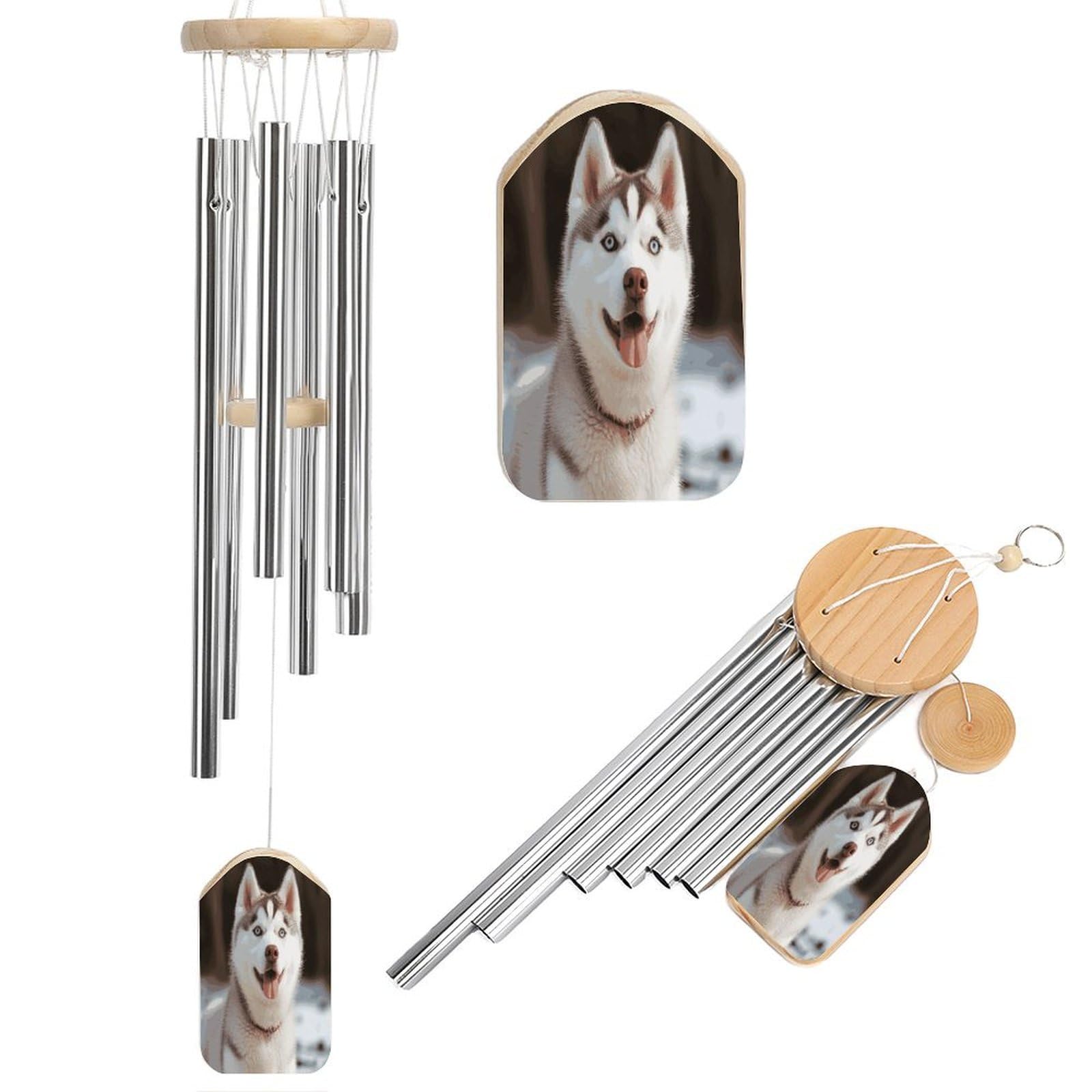 Btcowzrv Style Husky Piquant Dog Wind Chimes For Outside, Hanging Windchimes With 6 Aluminum Tubes, Memorial Wind Chime For Patio Backyard Garden And Outdoor Decor