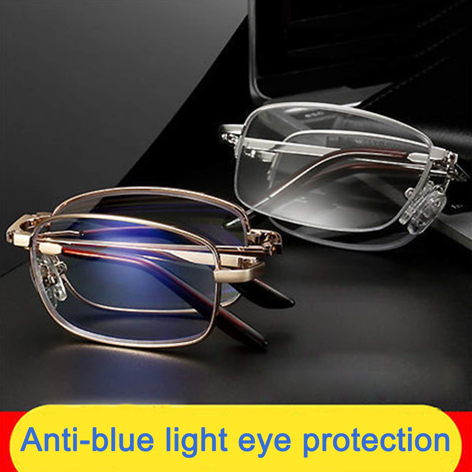 Gafas De Lectura Plegables Portátiles,Lector De Computadora con Bloqueo Azul,Gafas Ópticas Antideslumbrantes,Adecuadas para Leer Viajes De Oficina En Computadora (Dorado Y Plateado)
