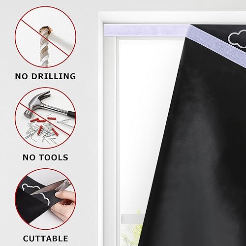 Miniatura 3 de LazBlinds Cortina de puerta 100% opaca, sin herramientas, sin taladro, persianas inalámbricas para ventanas, con aislamiento térmico, protección UV,