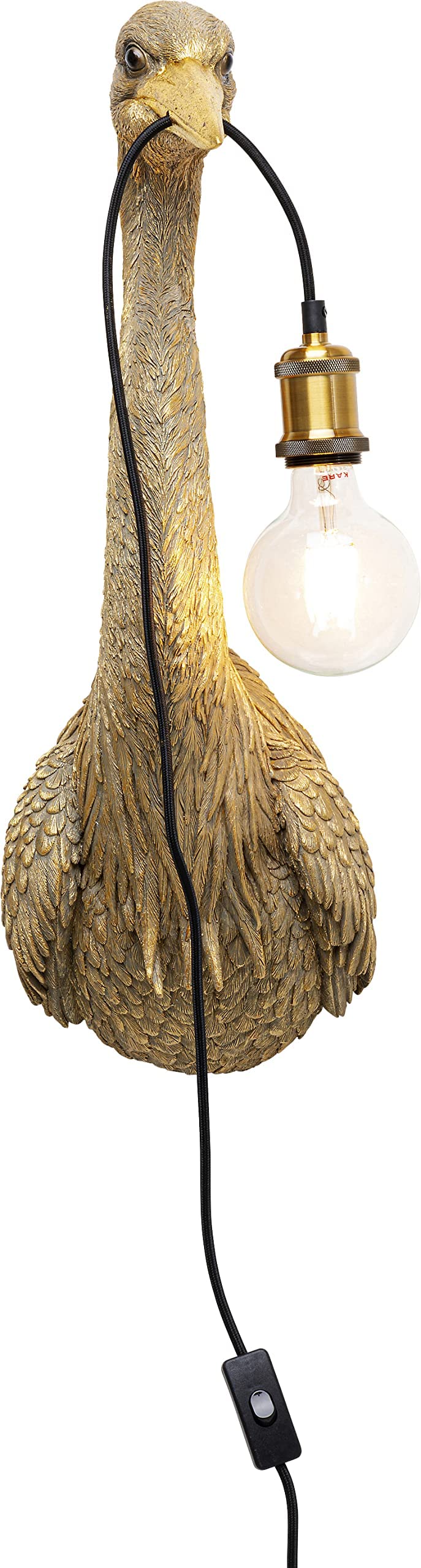 Kare Design Wandleuchte Reiher Gold Kunstharz, Vogel-Lampe, kreatives Lichtdesign, detailreich handgefertigt, dekorative Wandlampe, Wohnzimmer, Flur, anschlussfertig mit Stecker, Höhe 57 cm
