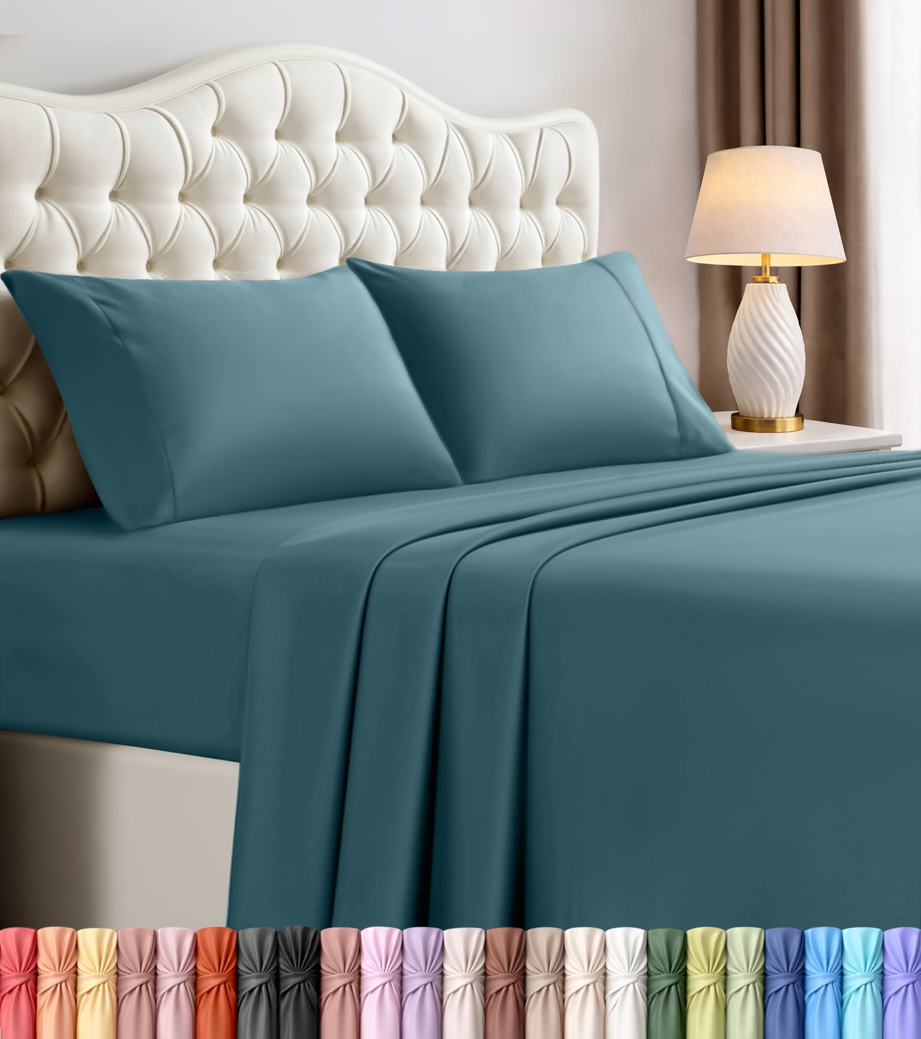 bedding queen sheet set – 4 piece bed sheets for queen size bed, soft and breathable microfiber, includes 1 fitted sheet, 1 flat sheet and 2 pillowcases (blue heaven)