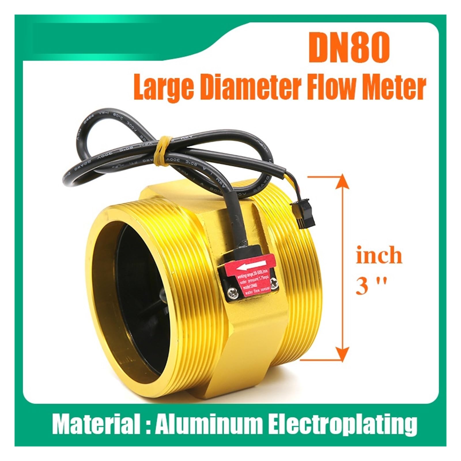 Caudalímetro Electromagnético DN80, 3 pulgadas, Sensor de flujo agua Industrial, galvanoplastia aluminio metálico, caudalímetro Hall gran diámetro