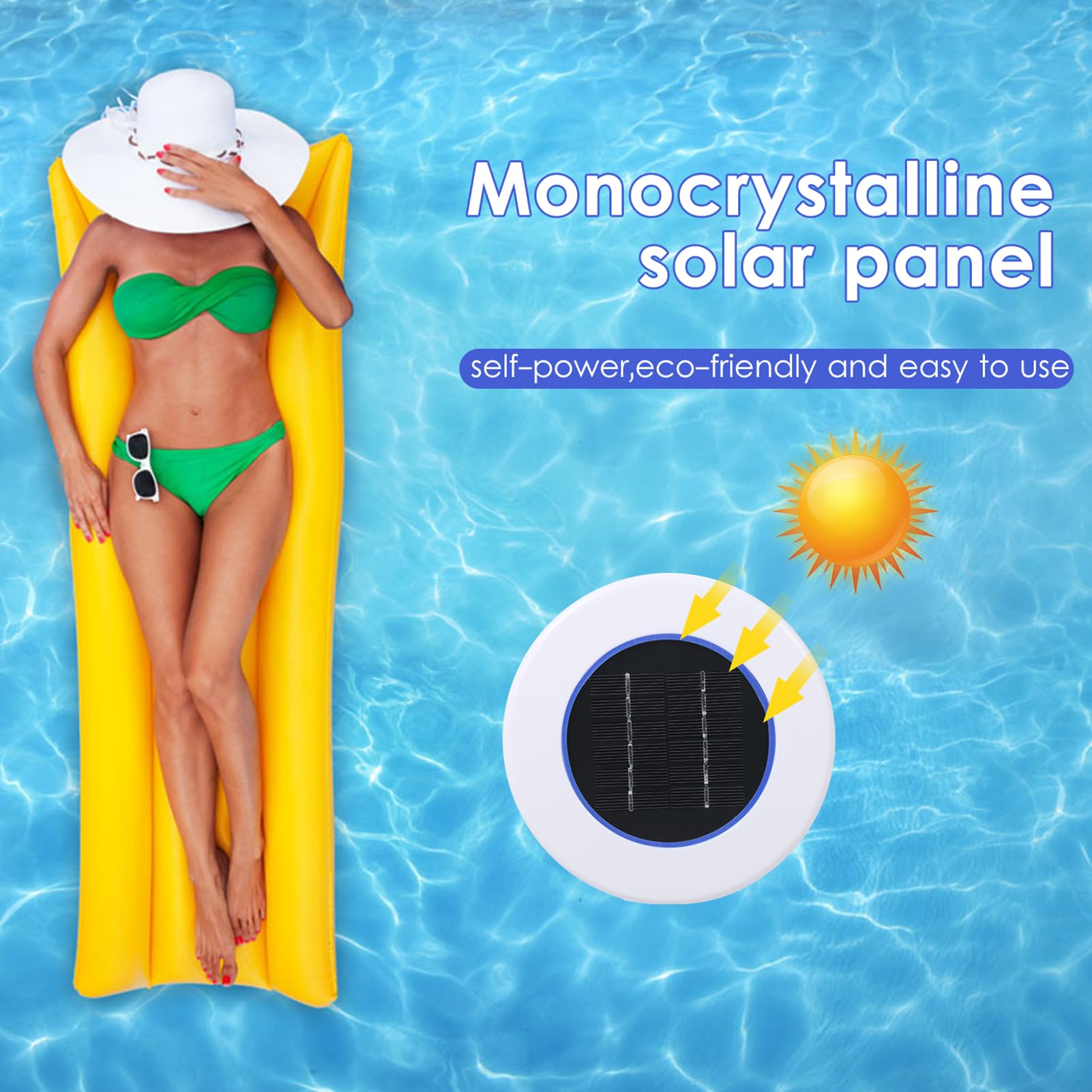 Titre Option 1 : Purificateur de Piscine Solaire Ioniseur de Piscine Solaire Flottant Processeur d'eau Gratuit pour piscines Spas étangs Construit en Tige d'anode de 230 g ABS (Blanche)