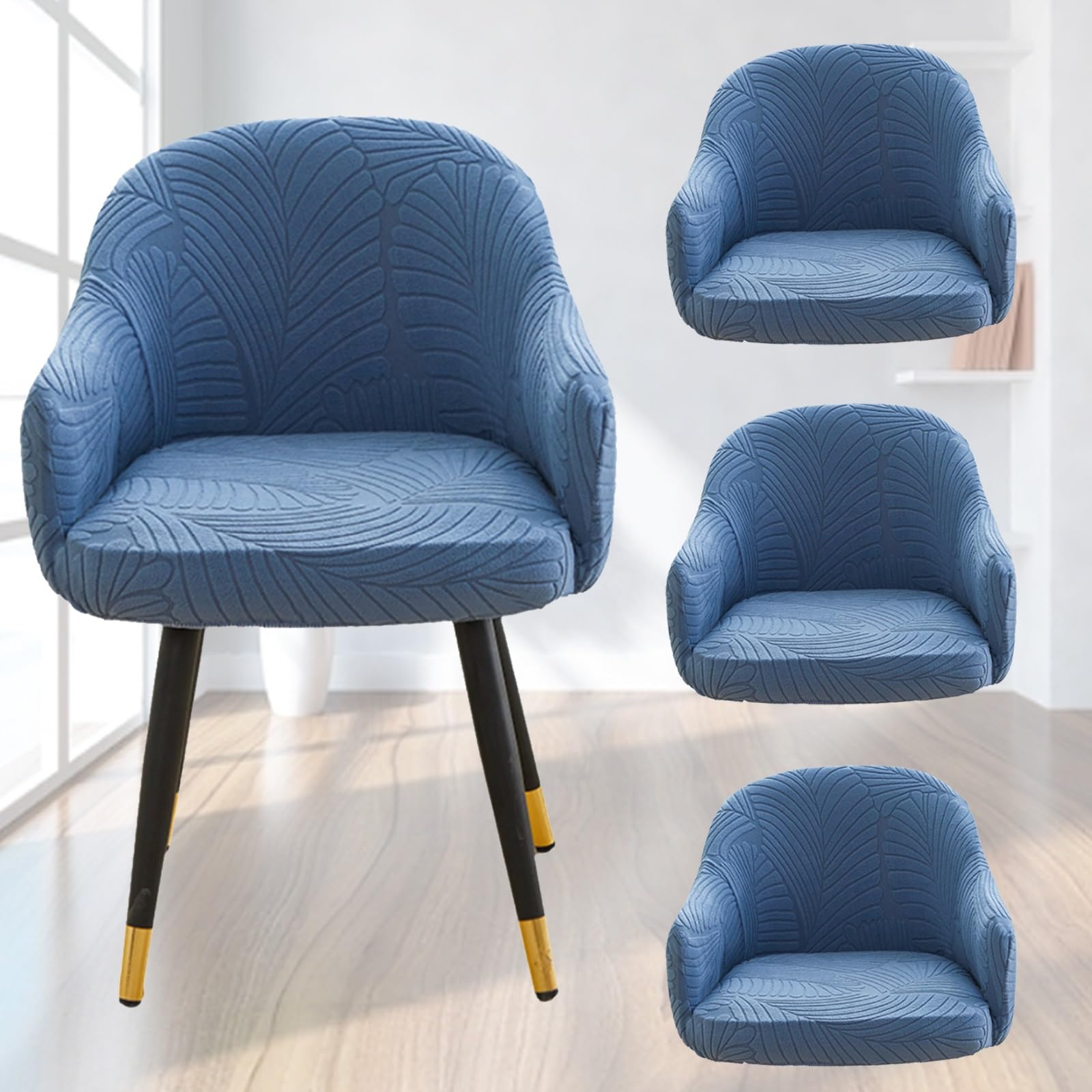 Coprisedia elastici per sedie da ufficio e sala da pranzo con braccioli, 4 fodere elastiche blu, per decorazione di casa, cucina e soggiorno