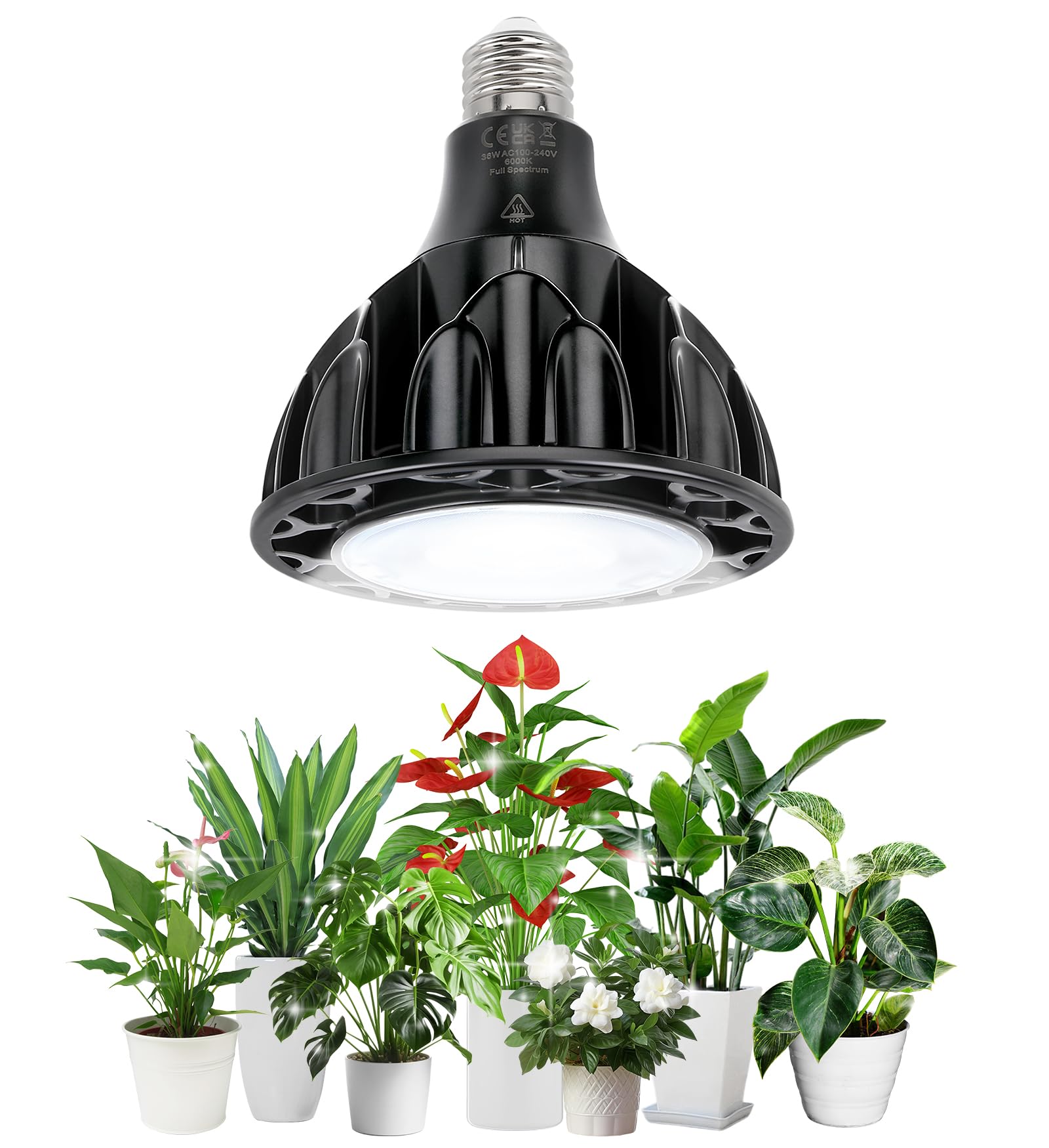 Qoolife 36W Planta Lámpara Led Full Spectrum, E27 Lámpara de Crecimiento con alta PPFD Crecer Lámparas, 6000K LED Planta de Luz para Plantas de Interior, Invernadero Jardín Negro