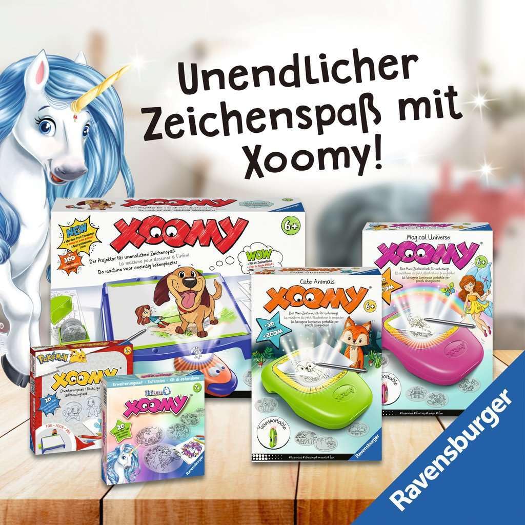 Ravensburger - XOOMY Midi, Unicorn, Tavolo da Disegno Portatile con Proiettore Luminoso, Kit Disegno Bambini con 30 Motivi Illustrati in 20 Pellicole, Gioco Creativo, Idea Regalo Bambini 6+ Anni