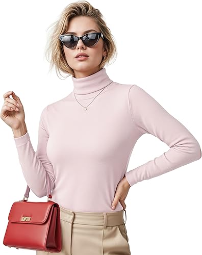 NY Threads Camisa de manga larga con cuello alto para mujer, ajustada, térmica, capa base