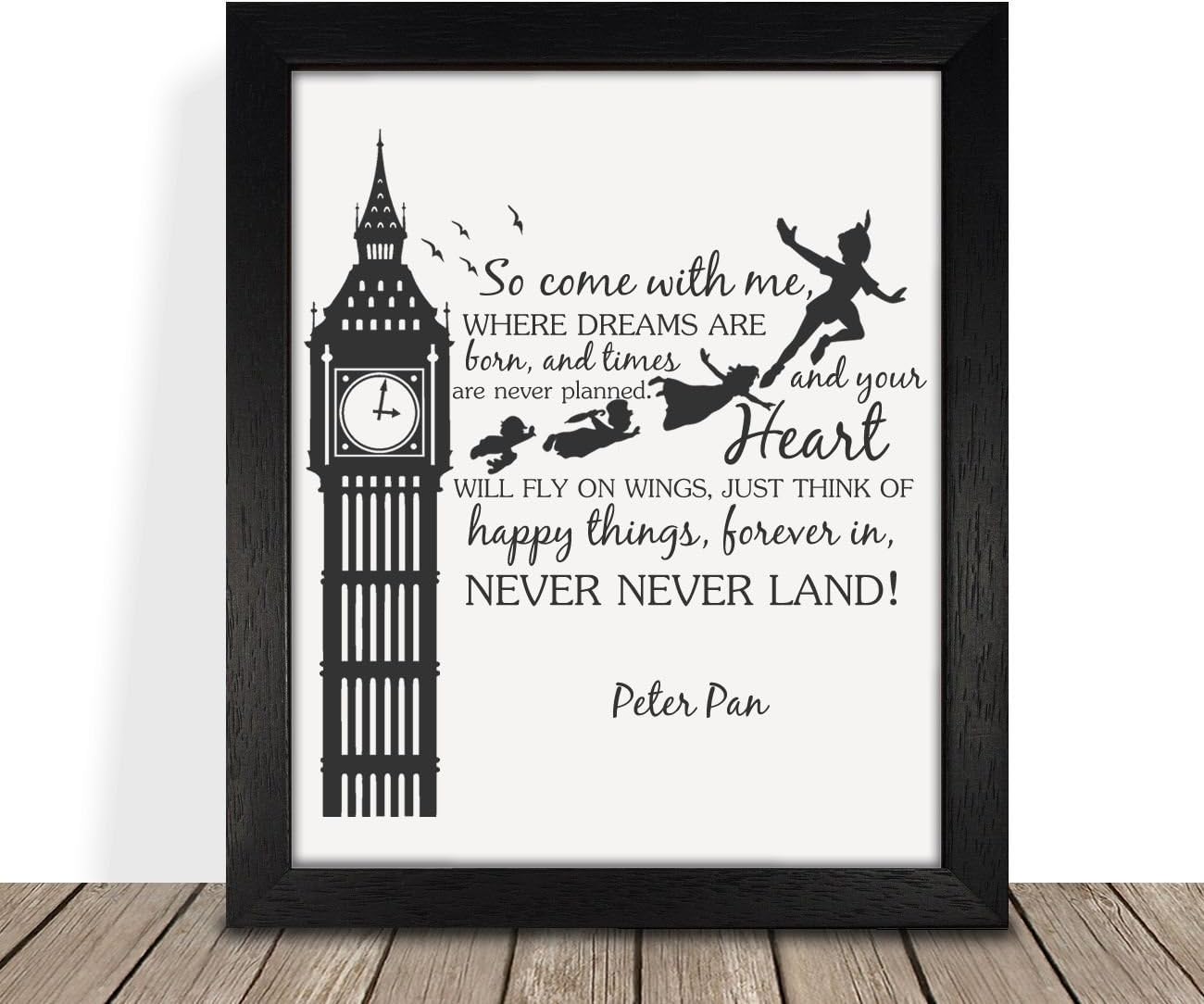 Peter Pan Gift Framed Print So Come With Me Where Dreams Are Born Quote Gift 9 x 12 Inch Approx Great Gift For Peter Pan Lovers