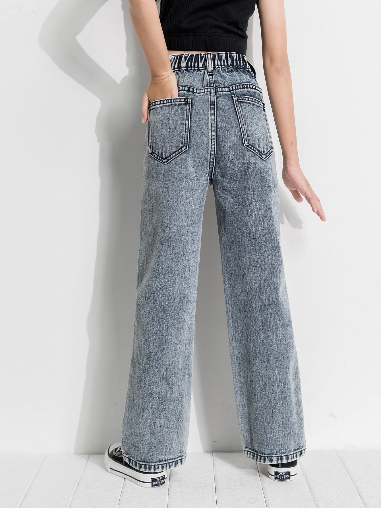 Floerns Jeans largos de mezclilla de cintura alta y pierna recta con bolsillo