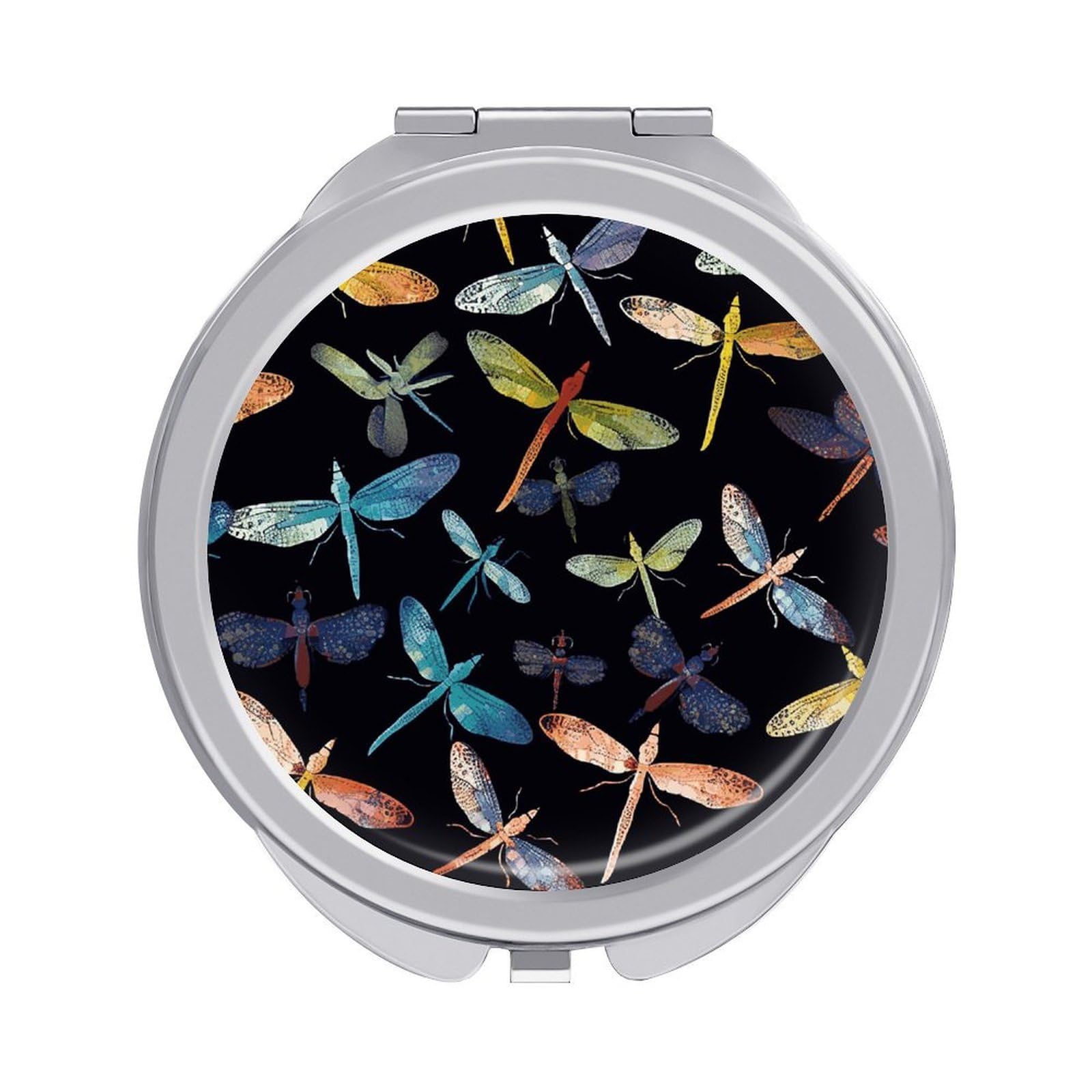 JTREHY Colorful Dragonfly Makeup Mirror Silver Mirror Surface Folding Makeups Mirrors Lightweight Durable Looking Glass for Suitable Traveling Handbag and Purses