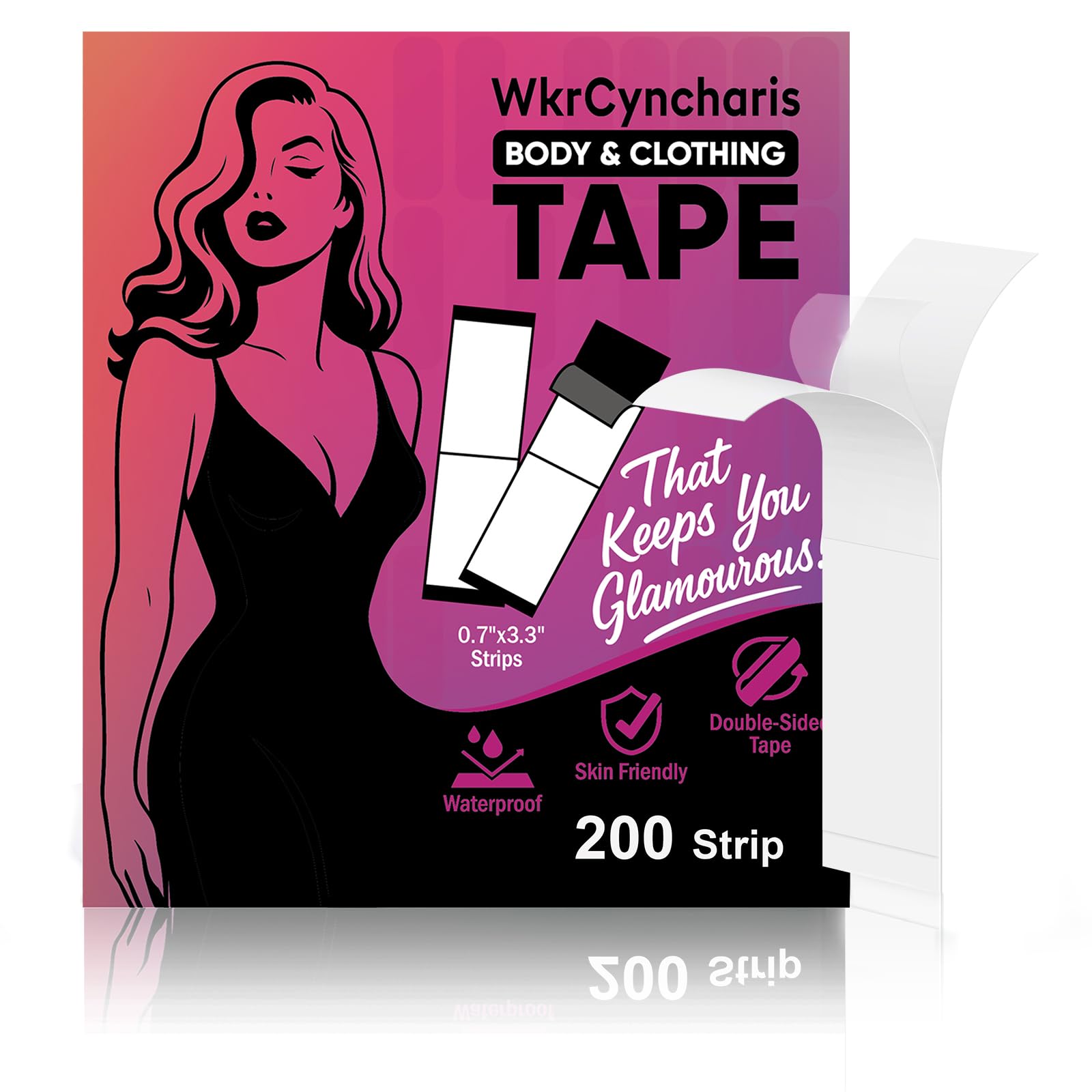 200-Strips Double Sided Tape for Fashion,Tape for Clothes,Clear Tape for All Skin Shades,Fabric Tape to Skin