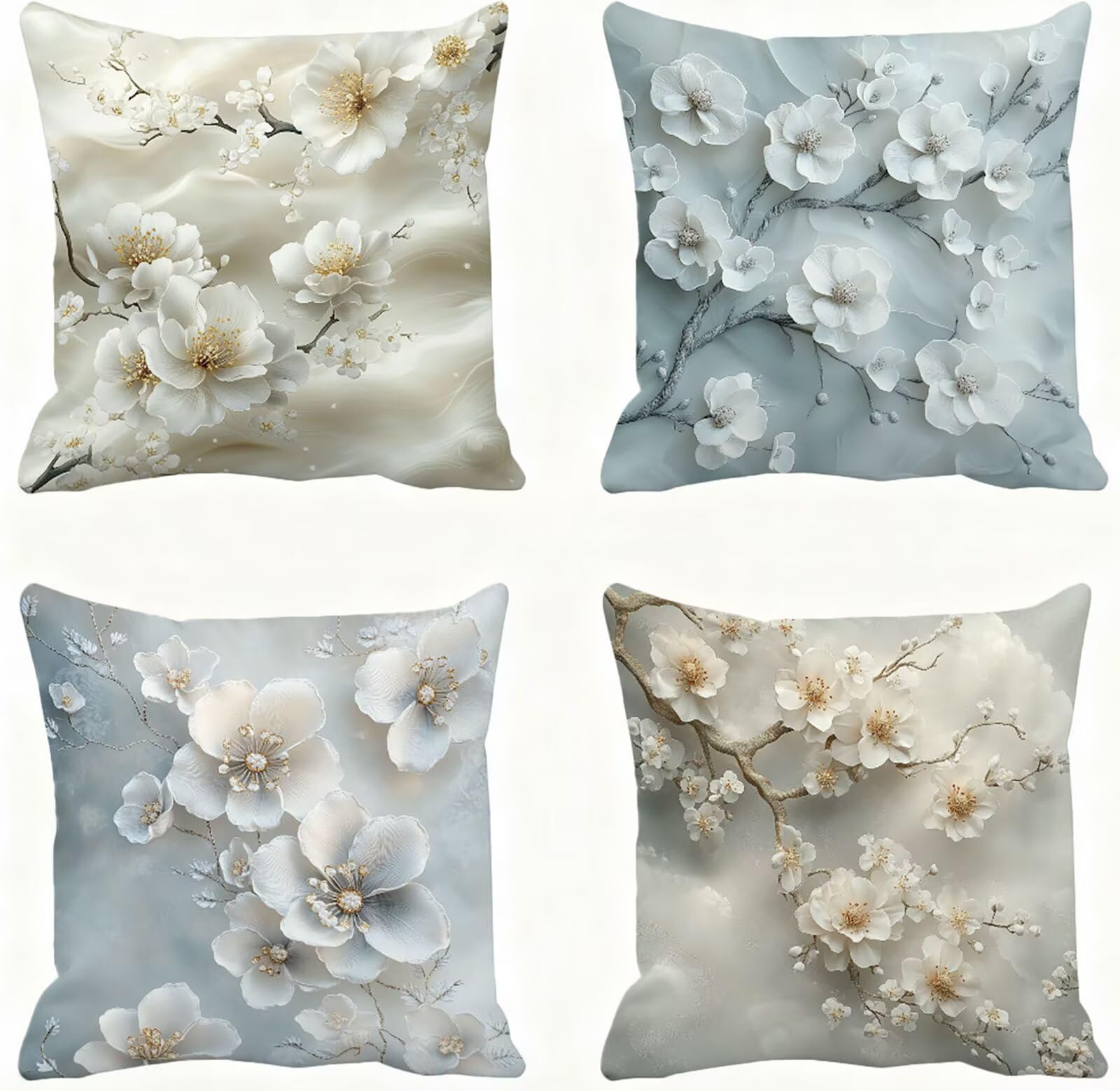 Beige Funda Cojin 65x65 Flor Funda Almohada 65x65 Cojines Sofa Súper Suave Fundas Cojines Decorativos Fundas Almohadas 4 Piezas Almohada Cervicales y Cuello, para Hogar Cama Salon Decoracion E - 957