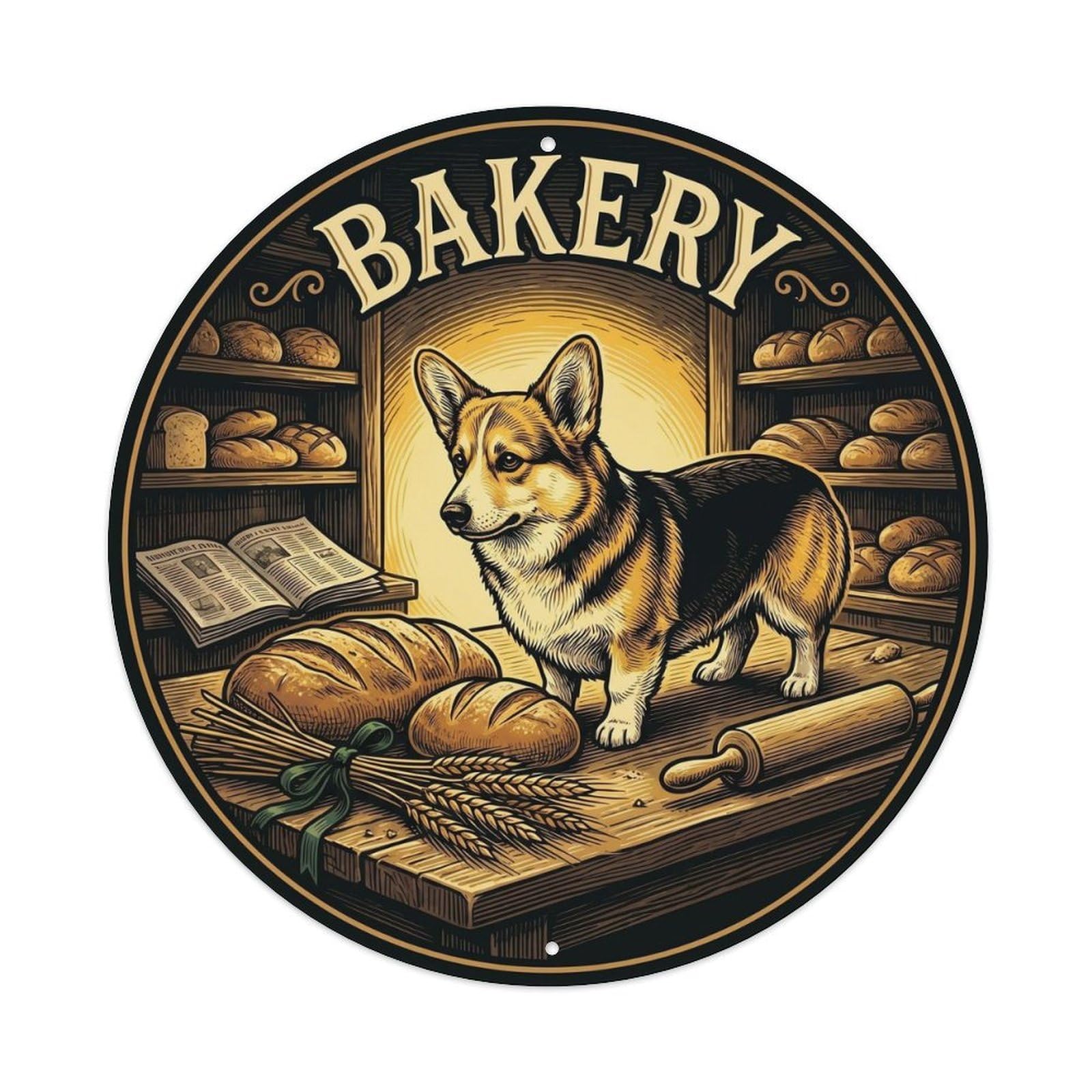 Corgi Bread Bakery Vintage Round Decor Metal Tin Sign
