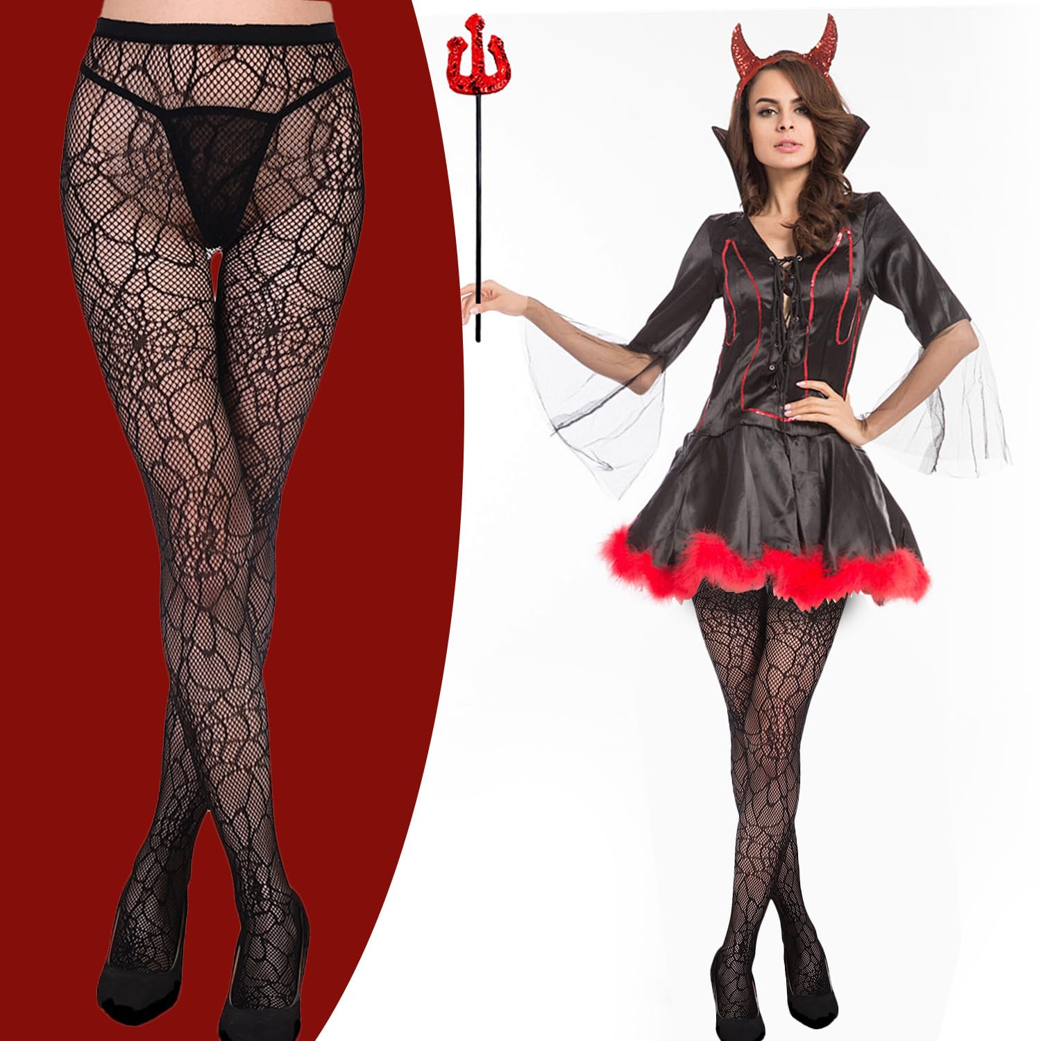 JNAWA 4Pairs Halloween Spiderweb Tights and Gloves Women's Spider Web Gloves Fingerless Stockings Fancy Dress Costume Accessories for Halloween Party - Image 3