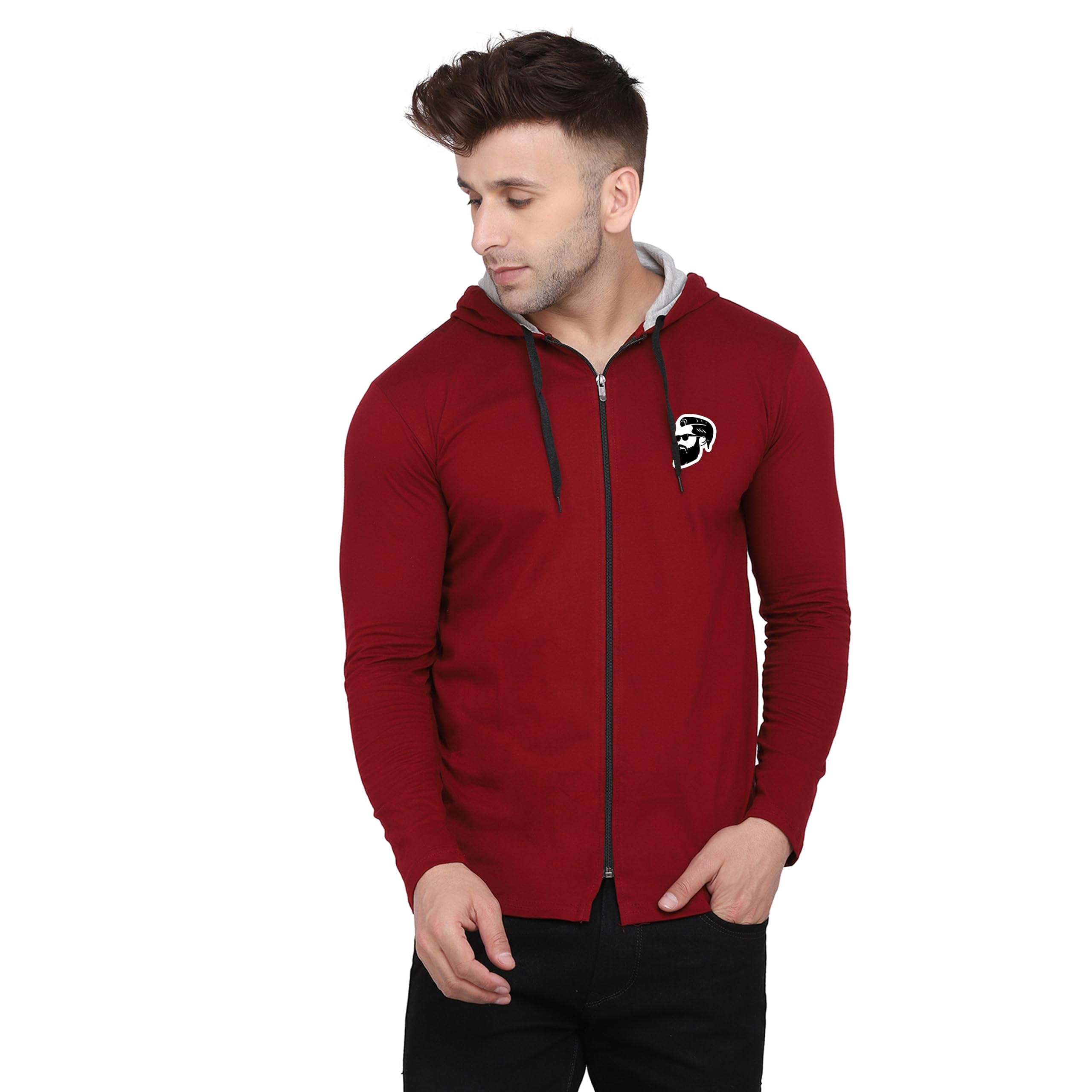 tfurnish Men's Zip-Up Hoodie Style T-Shirt | Dual Tone Full Sleeve Cotton Blend with Printed Logo | Casual Athleisure Wear-picture-20