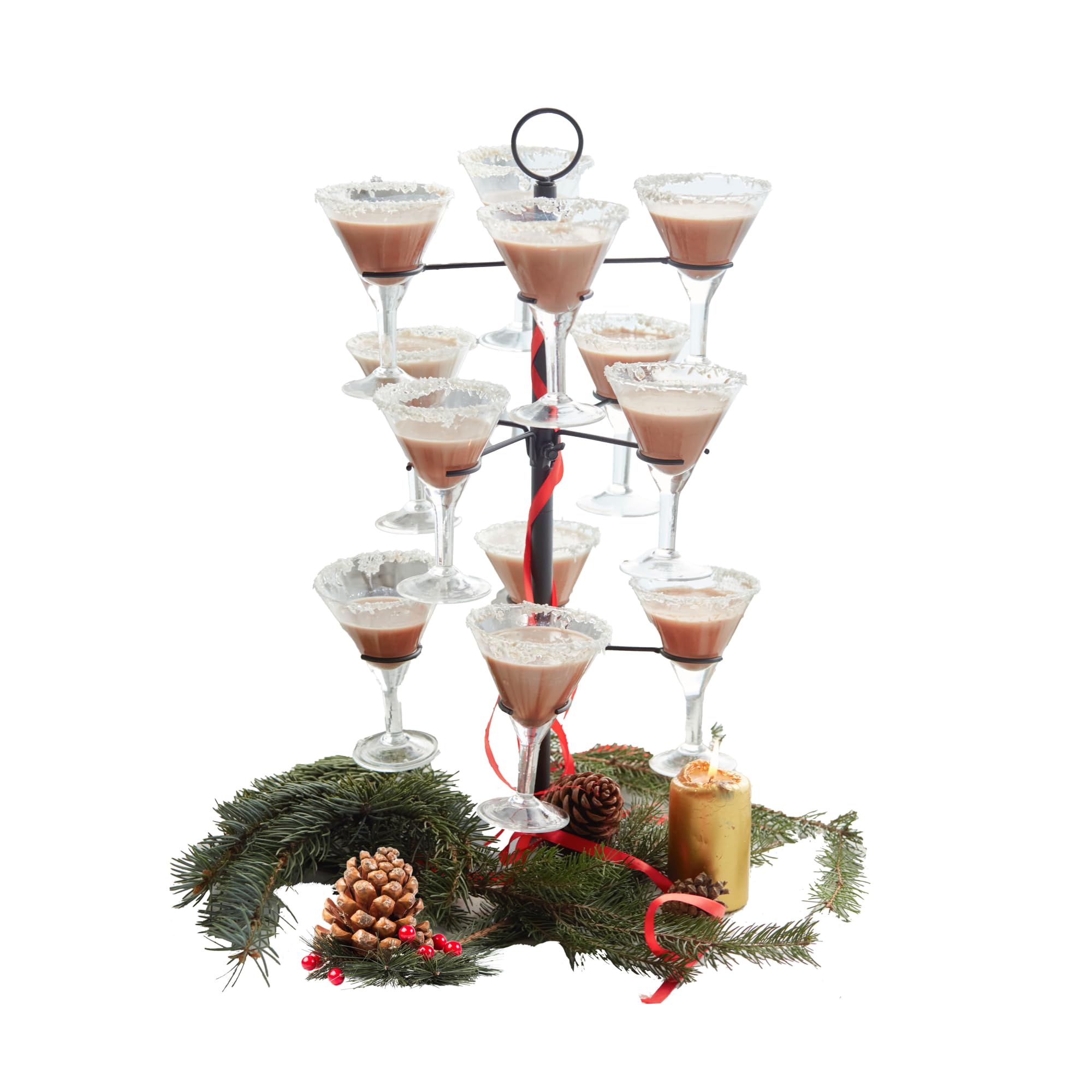 Cocktail Tree Stand, Metal Drink Tower, 3 Tier - 12 Holders For Champagne, Martini, Margarita Cups (Black)