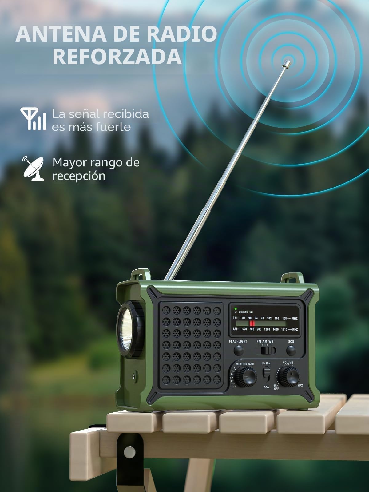 MINORZ Radio Solar de Emergencia con manivela, 12000mAh Radio portatil con 8500mm² Panel Solar, Calidad de Sonido HiFi, Radio Am/FM, SOS, Linterna y lámpara de Lectura para emergencias al Aire Libre