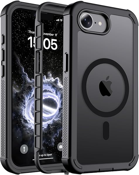 for iPhone 13 case, with [Compatible with MagSafe][Military Grade Drop Protection][Heavy Duty Protection][Non-Slip][Shockproof] with 2-Layer Durable Bumper Phone Case 6.1''-Black