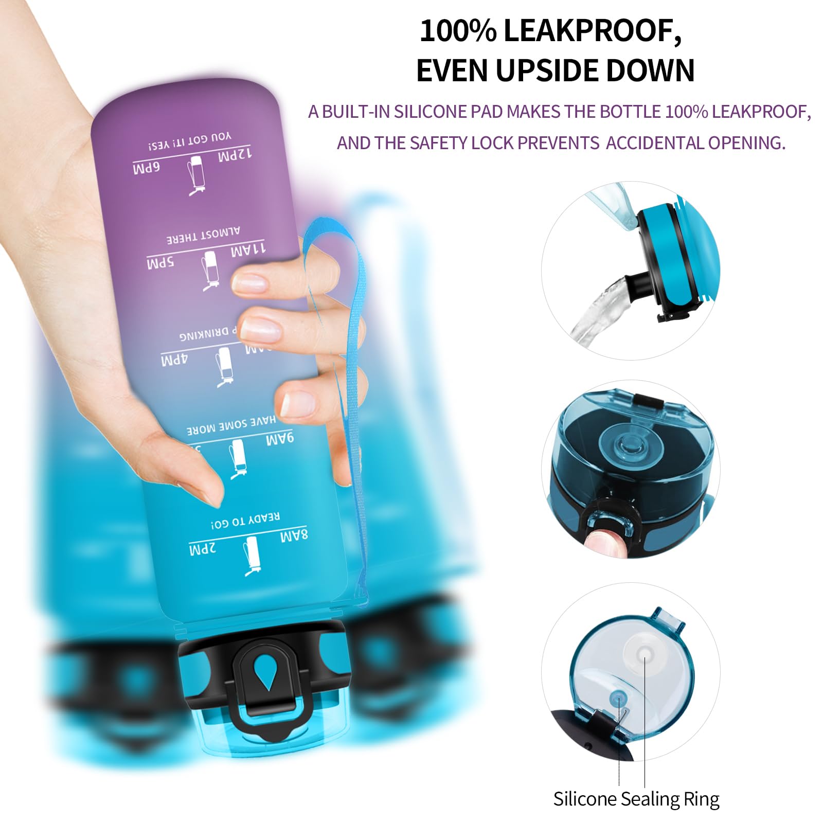 Vikaster Borraccia Sportiva, Borraccia 500ml/1000ml/1500ml, Senza BPA & Prova di Perdite, Bottiglia Acqua Bambini, Bici, Scuola, Palestra, Ufficio, Yoga