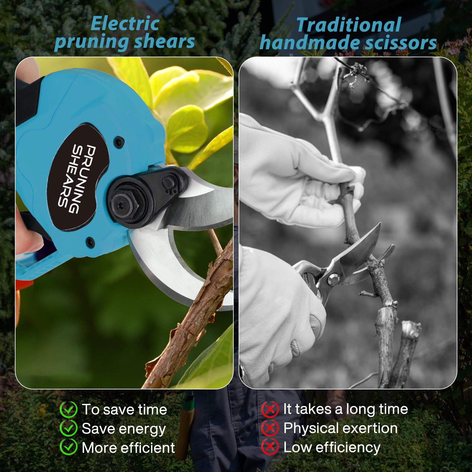Tijeras de Podar Eléctricas 40 mm con 2 Baterías 3.0Ah | Podadora eléctrica con corte progresivo, ideal para huertos, jardines y parques, autonomía prolongada para poda eficiente