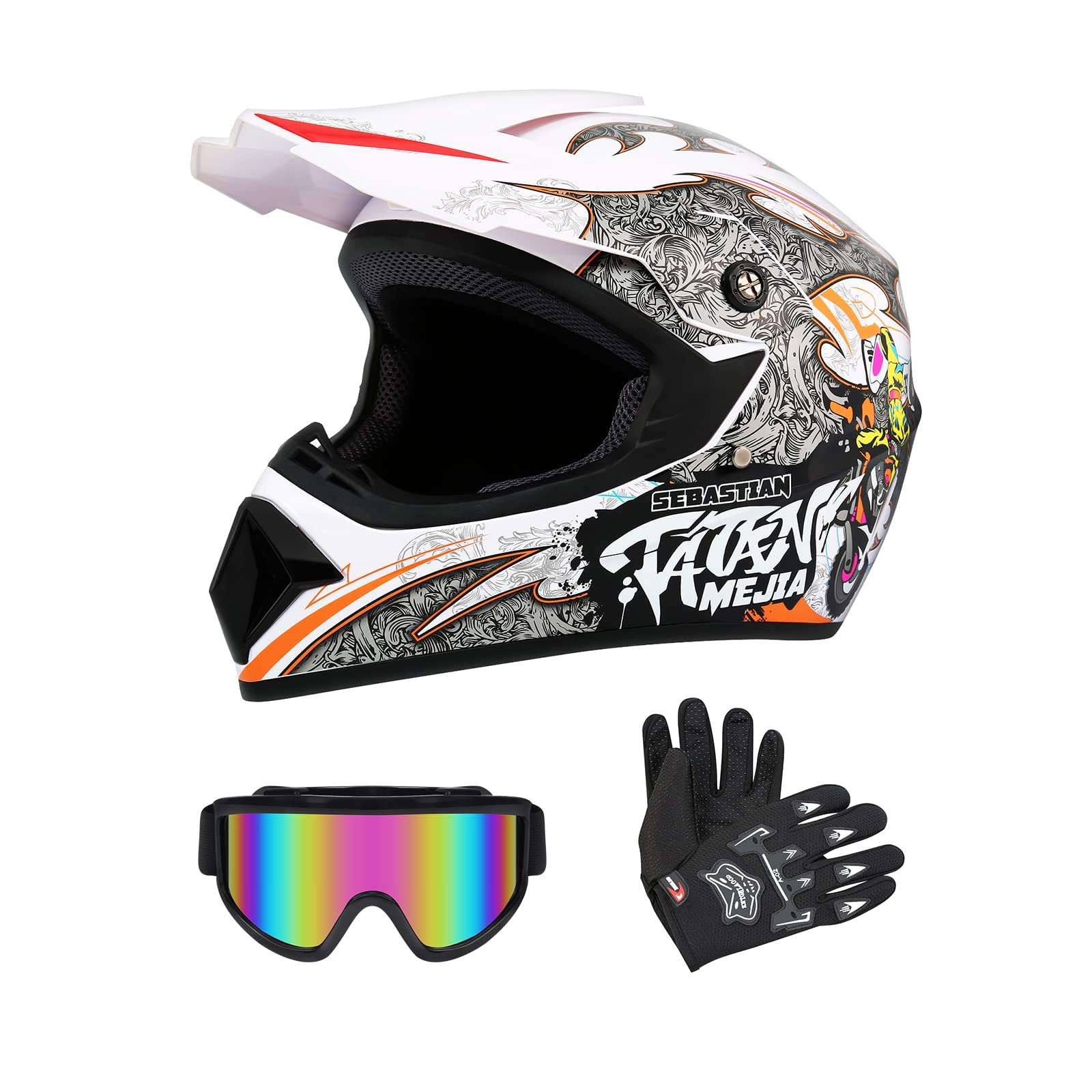 CANIAN Casco de Motocross Motos con Guantes y Gafas - Niños ATV Quad Bicicleta Go Kart - Hombres y Mujeres Cascos de Motocicleta