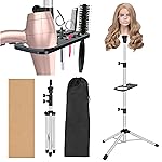 ZQIAN BEAUTY Wig Stand Tripod 50 Inch Metal Wig Mannequin Head Tripod Stand For Hairdressing Training Head Adjustable Wig Tripod Stand with Tool Tray (Silvery, Mannequin Head Not Included)