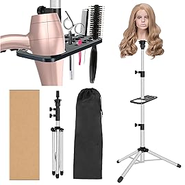 ZQIAN BEAUTY Wig Stand Tripod 50 Inch Metal Wig Mannequin Head Tripod Stand For Hairdressing Training Head Adjustable Wig Tripod Stand with Tool Tray (Silvery, Mannequin Head Not Included)