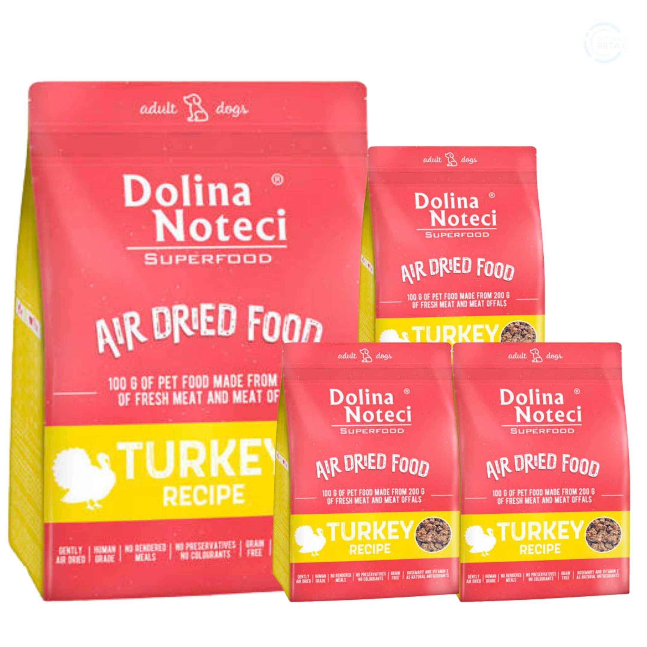 Dolina Noteci Premium Nutrient-Rich, Grain-Free Air Dried Dog Food with 80% Fresh Meat & Superfoods for Optimal Health Breeds! (Turkey, 4x1kg)