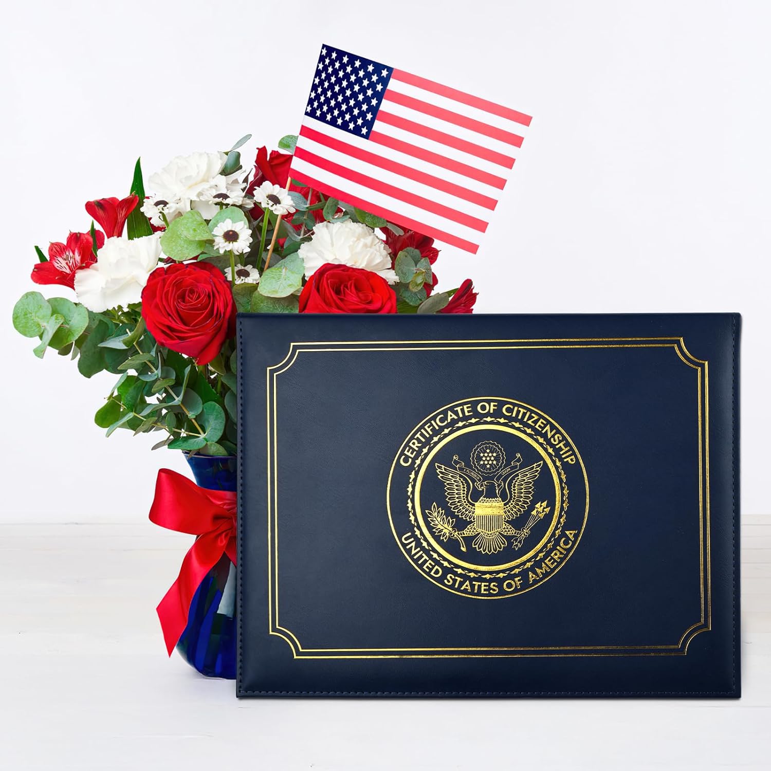 US Citizenship Certificate Holder, COIDEA US Citizenship Gifts, PU Naturalization Certificate Holder with Gold American Seal, Certificate Cover with Padded, Standard Size thumbnail