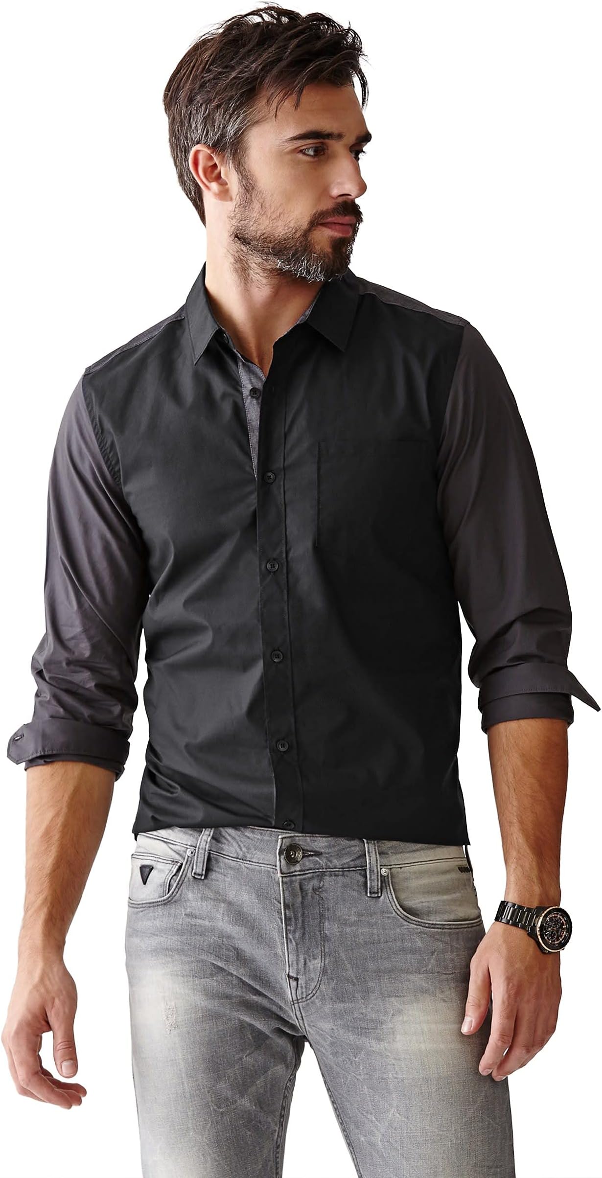 GUESS Factory Nottingham Slim-Fit Color-Blocked Shirt
