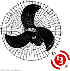 Ventilador de Parede Oscilante 60cm Preto Turbão 200W Bivolt - Kit 3 unidades