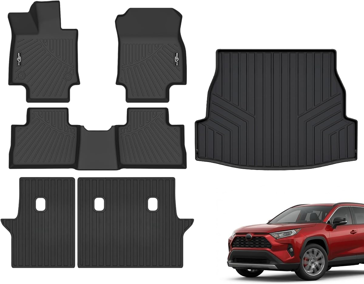 Floor Mats for Toyota RAV4 2019-2025 (Including Hybrid) | Custom Fit All Weather TPE | 1st & 2nd Row + Cargo Liner with Backrest Mat (Full Mats Set)