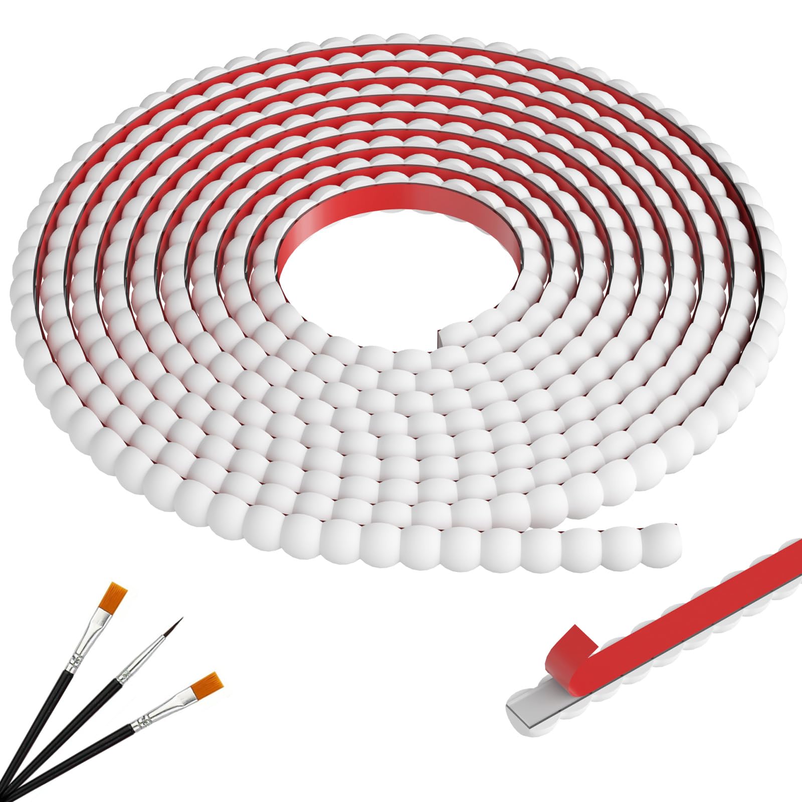 JSIWOTH Decorative Bead Pearl Wall Molding Trim, 3.0 m x 15mm Flexible PVC Peel and Stick Trim for DIY Home Décor, Bathroom Mirror Frames, Cabinet Edges, Door & Window Borders (White)