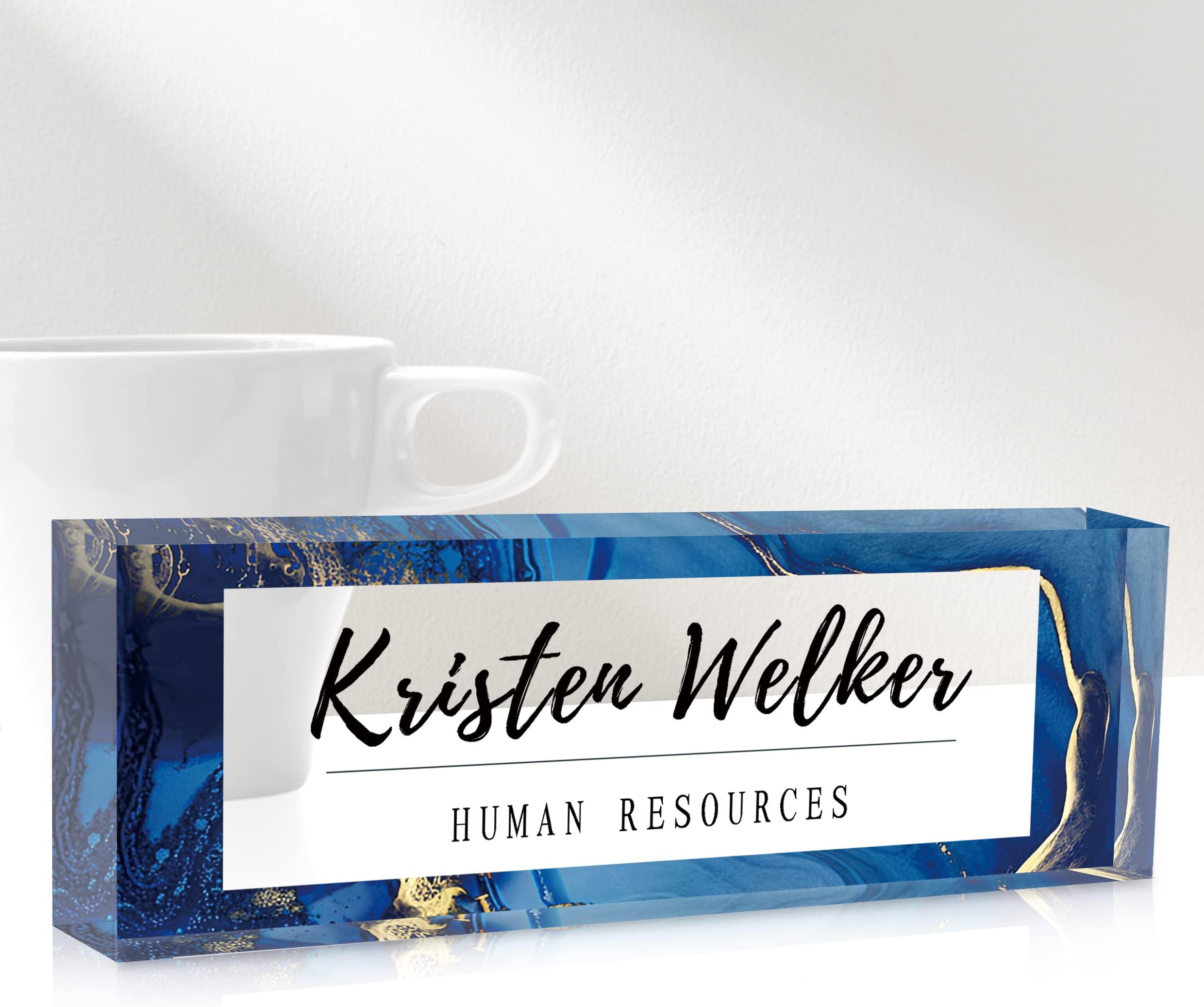 Gowelly Office Desk Name Plate Personalized |Custom Name Plates for Desk| Custom Employee Appreciation Gifts | Office Gifts for Women, Boss, Employee, Teacher, Social Worker-Blue