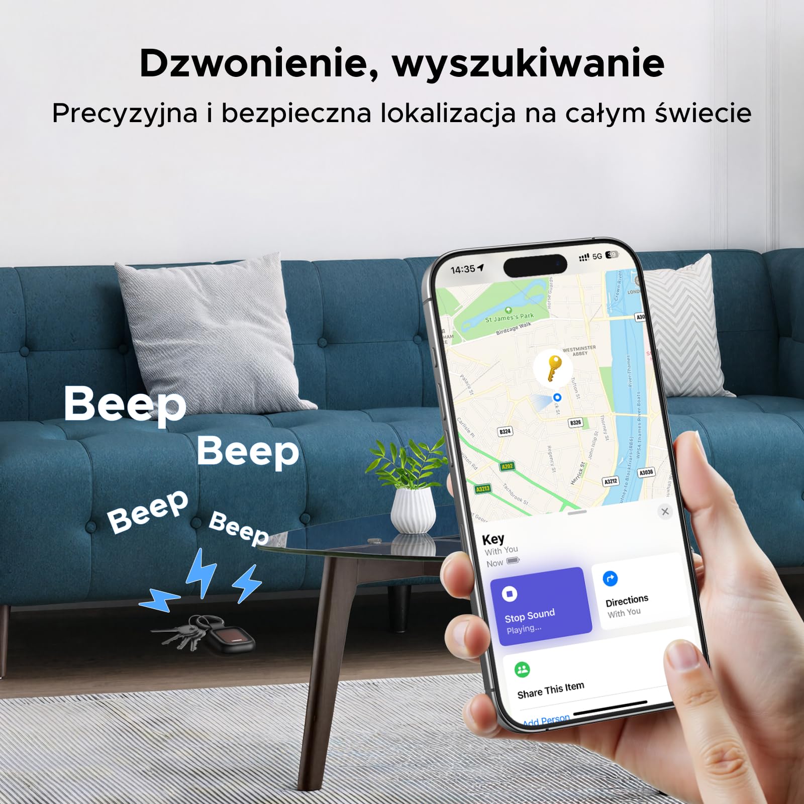 UGREEN FineTrack Pro Solar Finder, lokalizator kluczy kompatybilny z Apple Find My (tylko iOS), tracker do kluczy, bagażu, walizek, paszportów, Bluetooth tracker z energią słoneczną