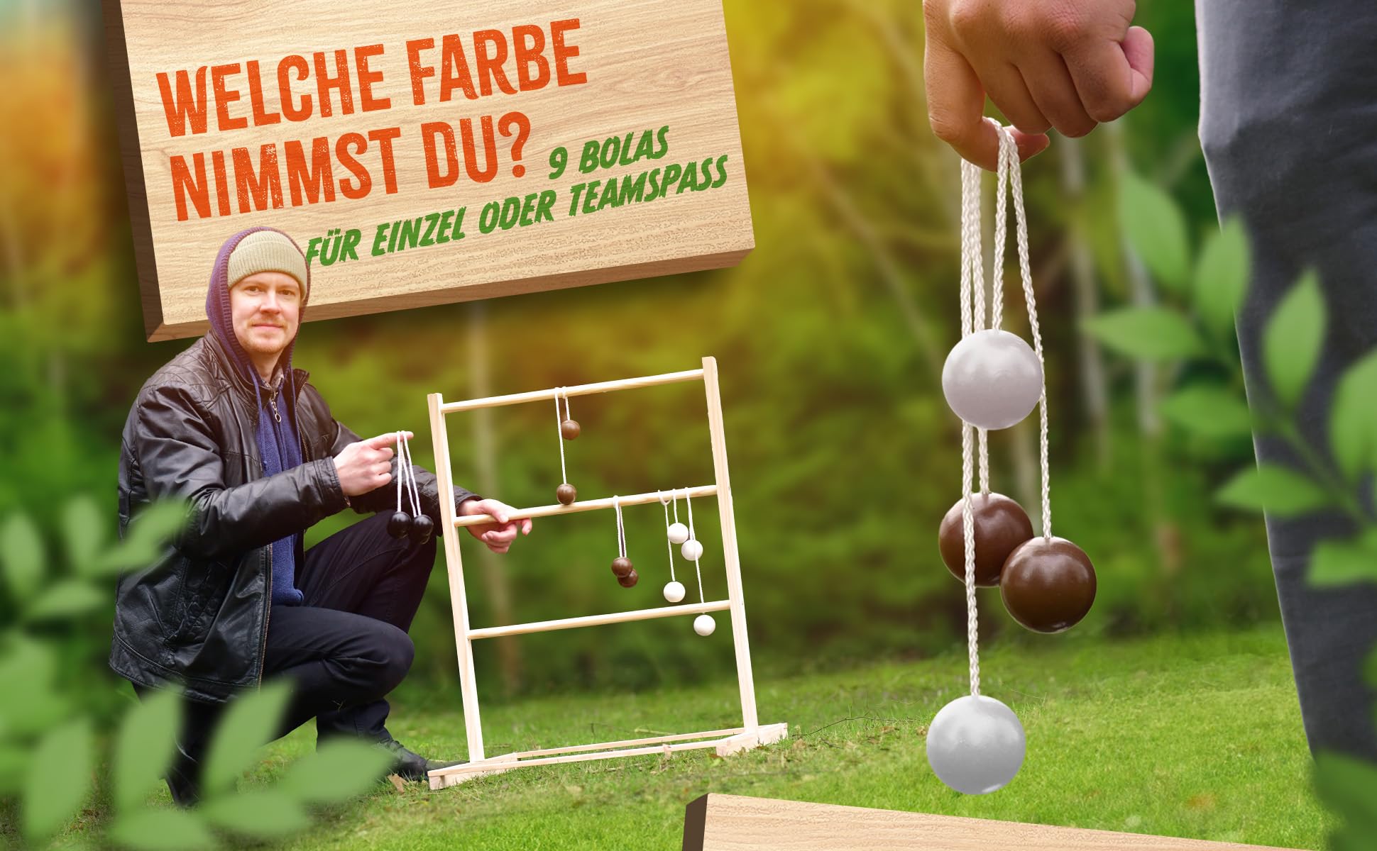 Jeu de golf d'échelle en bois pour adultes et enfants – 55 x 75 cm avec 9 bolas et sac