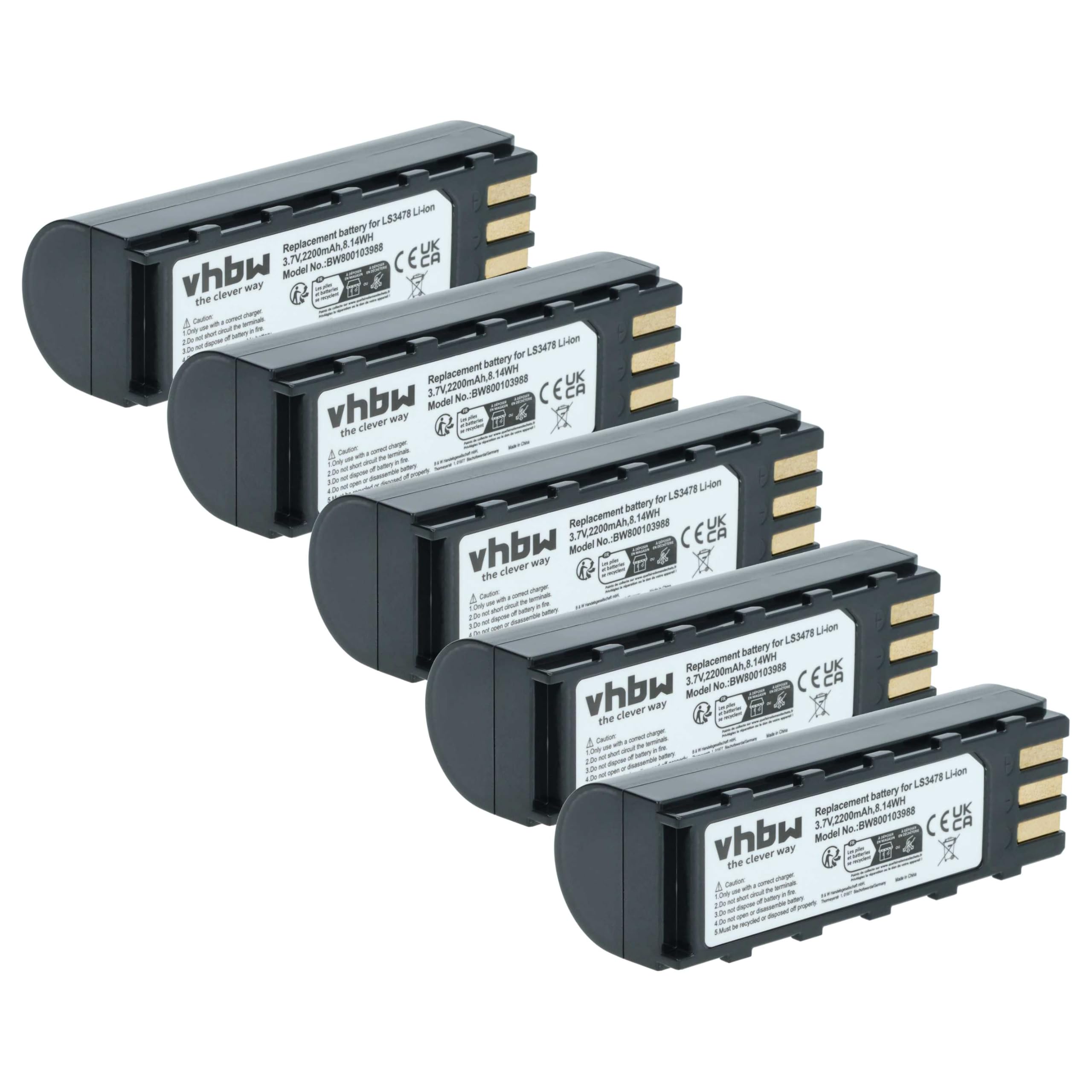 vhbw 5 x akumulator kompatybilny z Honeywell 8800 skaner kodów kreskowych POS (2200 mAh, 3,7 V, litowo-jonowy)