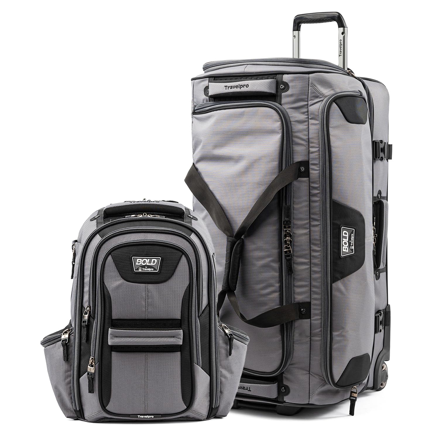 Travelpro Bold Softside 2-Piece Set Expandable 2-Wheel Upright Large Luggage with Backpack Grey Black
