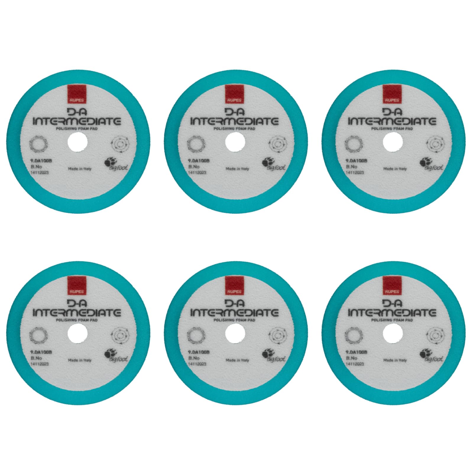 RUPES 100mm Pack of 6 Light Blue D-A Intermediate Foam Polishing Pads | Ideal for Mild to Severe Paint Correction | Improves Cutting Performance | Compatible with 4" Backing Plate