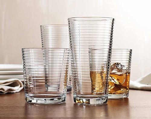Miniatura 4 de Glaver's Juego de vasos para beber de 16 piezas, 8-17 onzas, vasos Highball, 8-13 onzas. Rocas de whisky, ideales para agua, jugo, cócteles y té