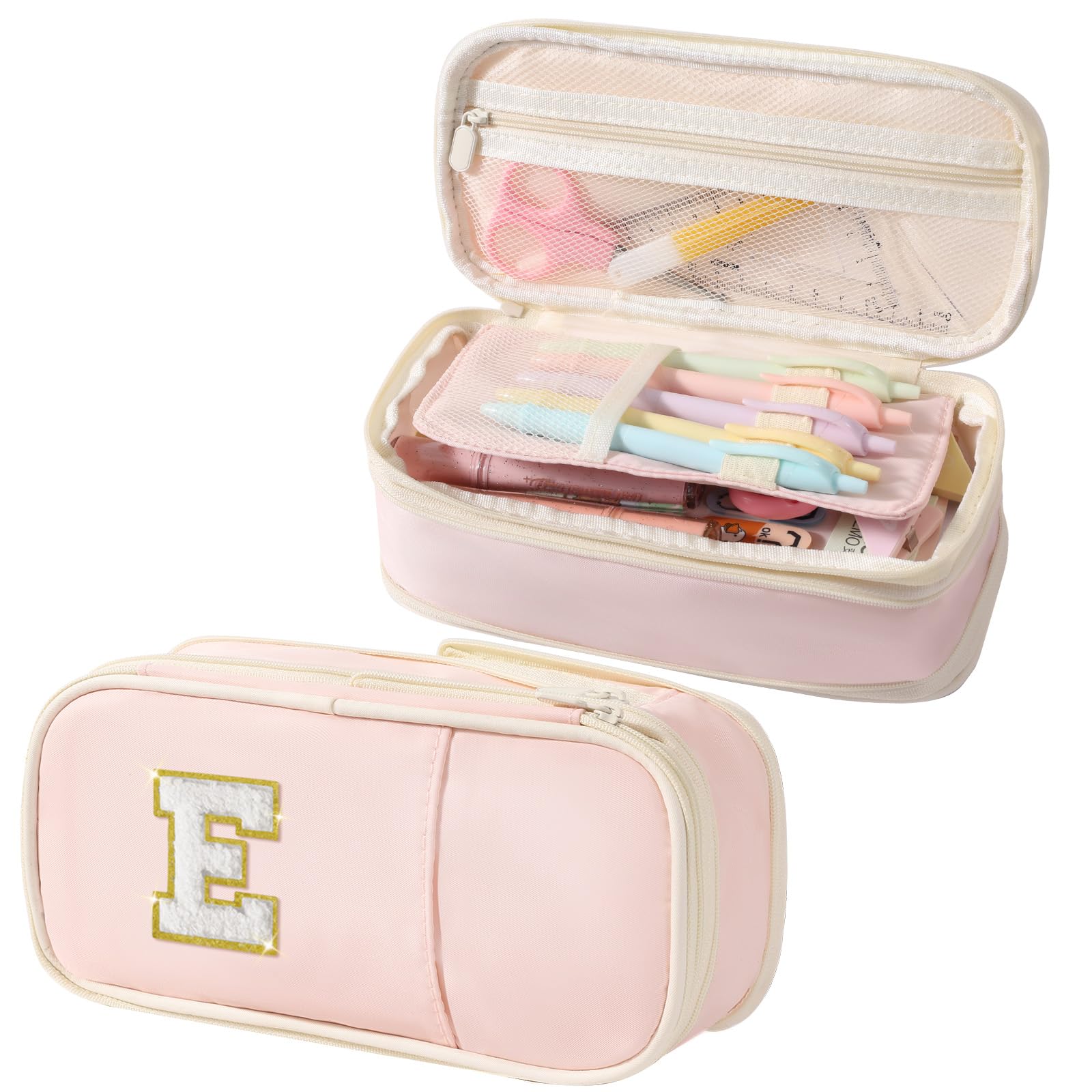 Janhavi Initial Large Capacity Premium Oxford Cute Aesthetic Pencil Case Pouch Bag Special School Supplies Colored Stationery Organizer Gifts for Girls, Women, Adults