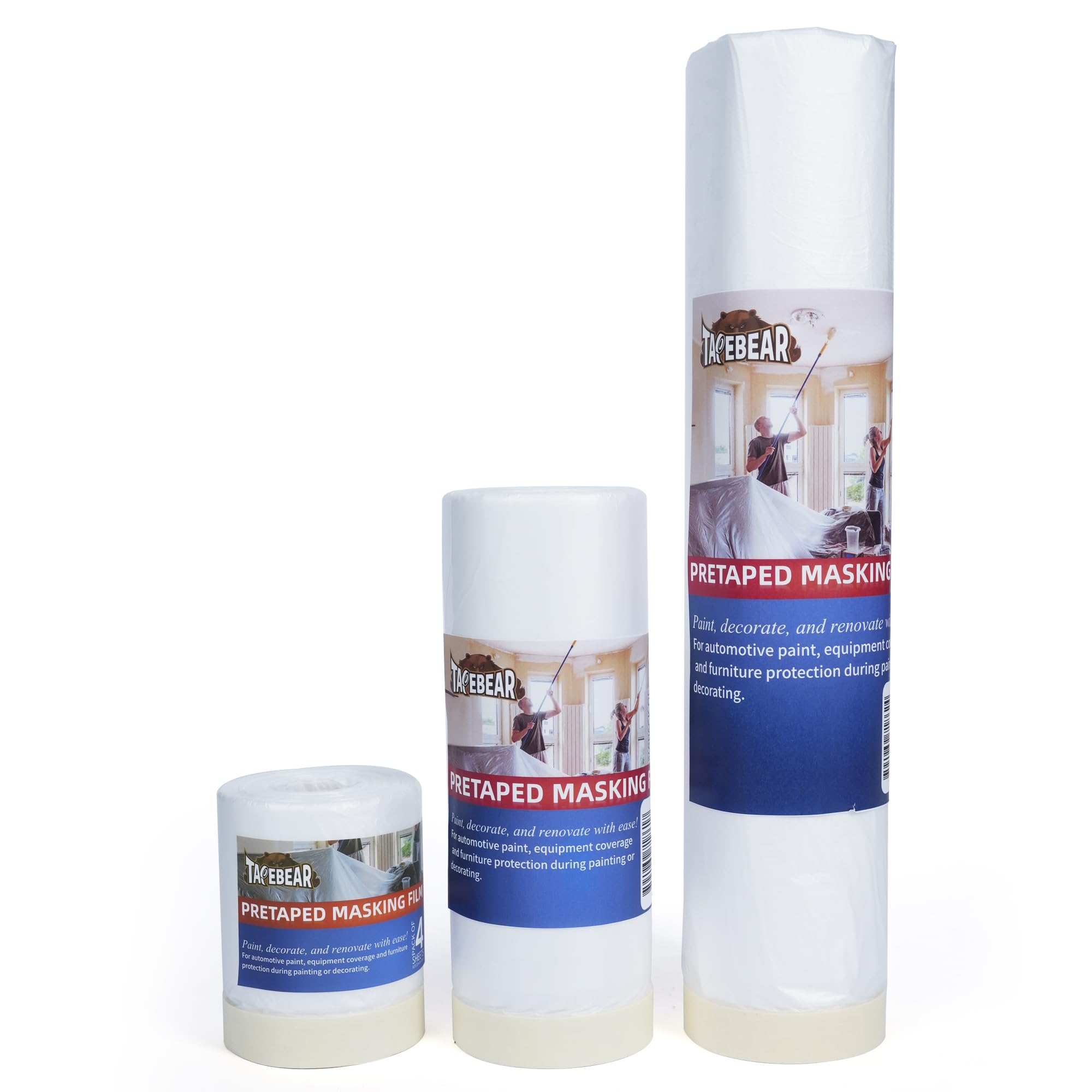 TAPEBEAR Automotive Pre-Taped Masking Film Upgrade Thickness, 3-Size Tape and Drape