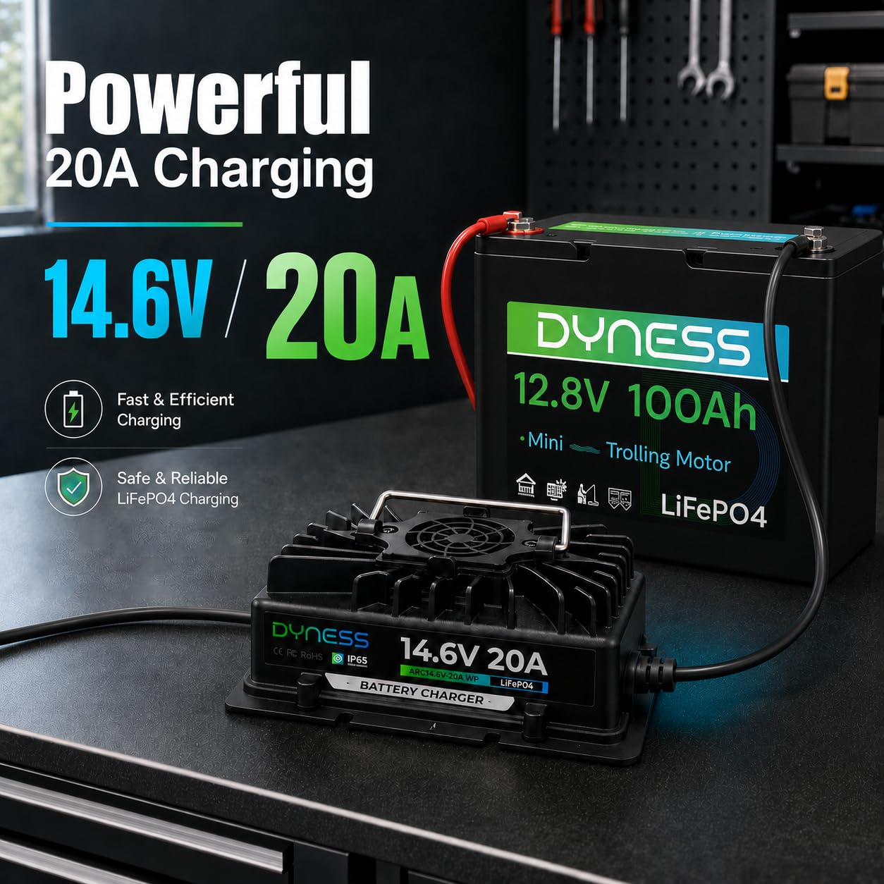 Chargeur de batterie au lithium 14,6 V 20 A, chargeur intelligent LiFePO4 étanche avec protection multiple, qualité automobile, pour batteries au lithium 12 V