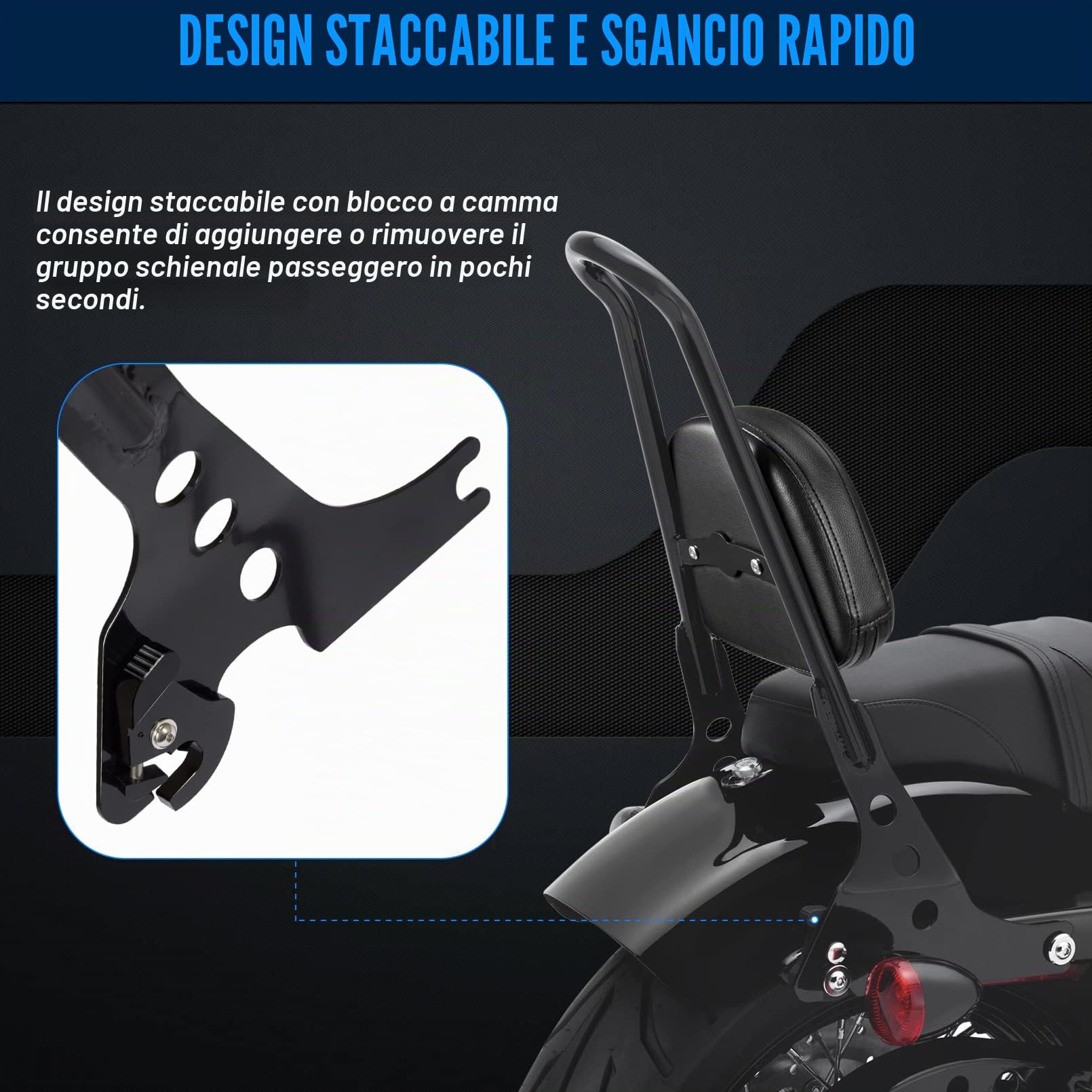 Benlari - Schienale passeggero rimovibile Sissy Bar Pad compatibile per Harley Davidson Sportster XL1200 XL883 SuperLow Iron 883 1200 48 Nero 2004-2024