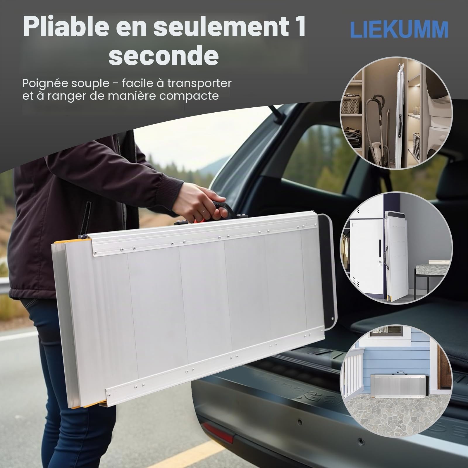 LIEKUMM Rampe de fauteuil roulant, 91 x 77 cm, 450 kg, pliable, aluminium, pour escaliers et trottoirs