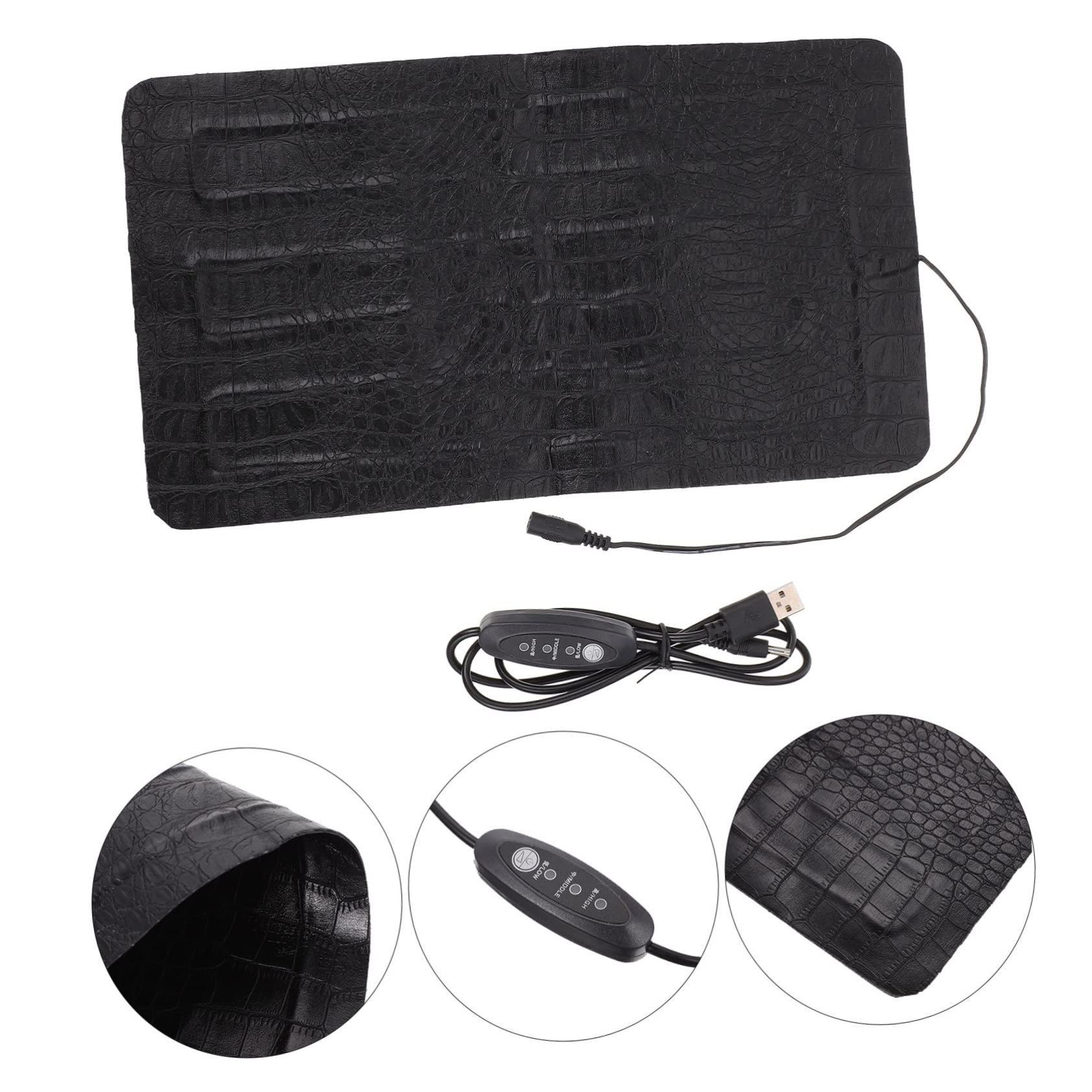 Esterilla Eléctrica para Reptiles 3 Niveles de Temperatura, Almohadilla Térmica de Cuero Negro para Mantener Cálido en Terrarios y Exteriores